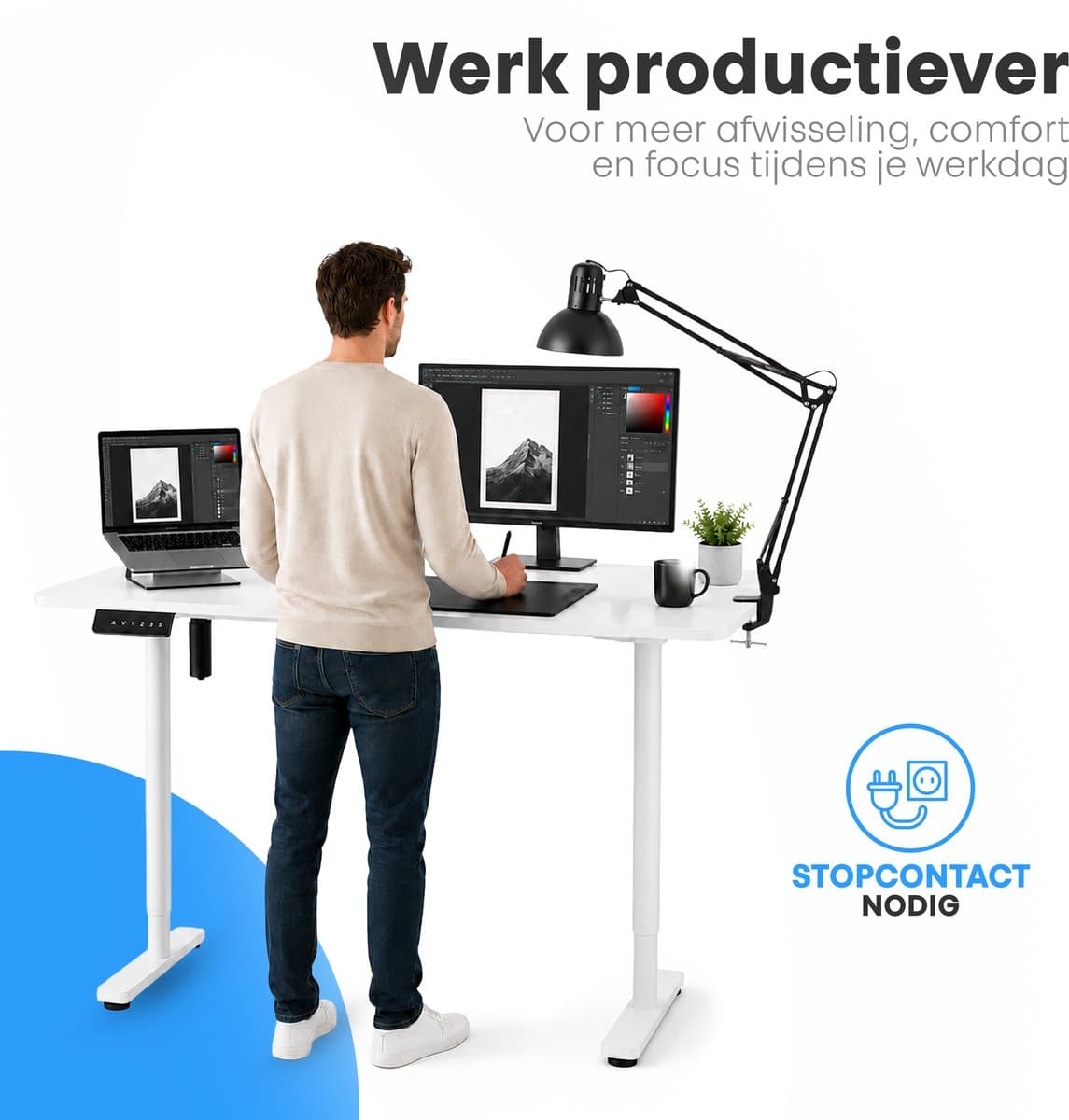 Phreeze Zit Sta Bureau Elektrisch - 120 x 60 cm - Computer Tafel - Geheugenstanden - In Hoogte Verstelbaar - Ergonomisch - Thuiswerkplek & Kantoor - Wit thumbnail 5