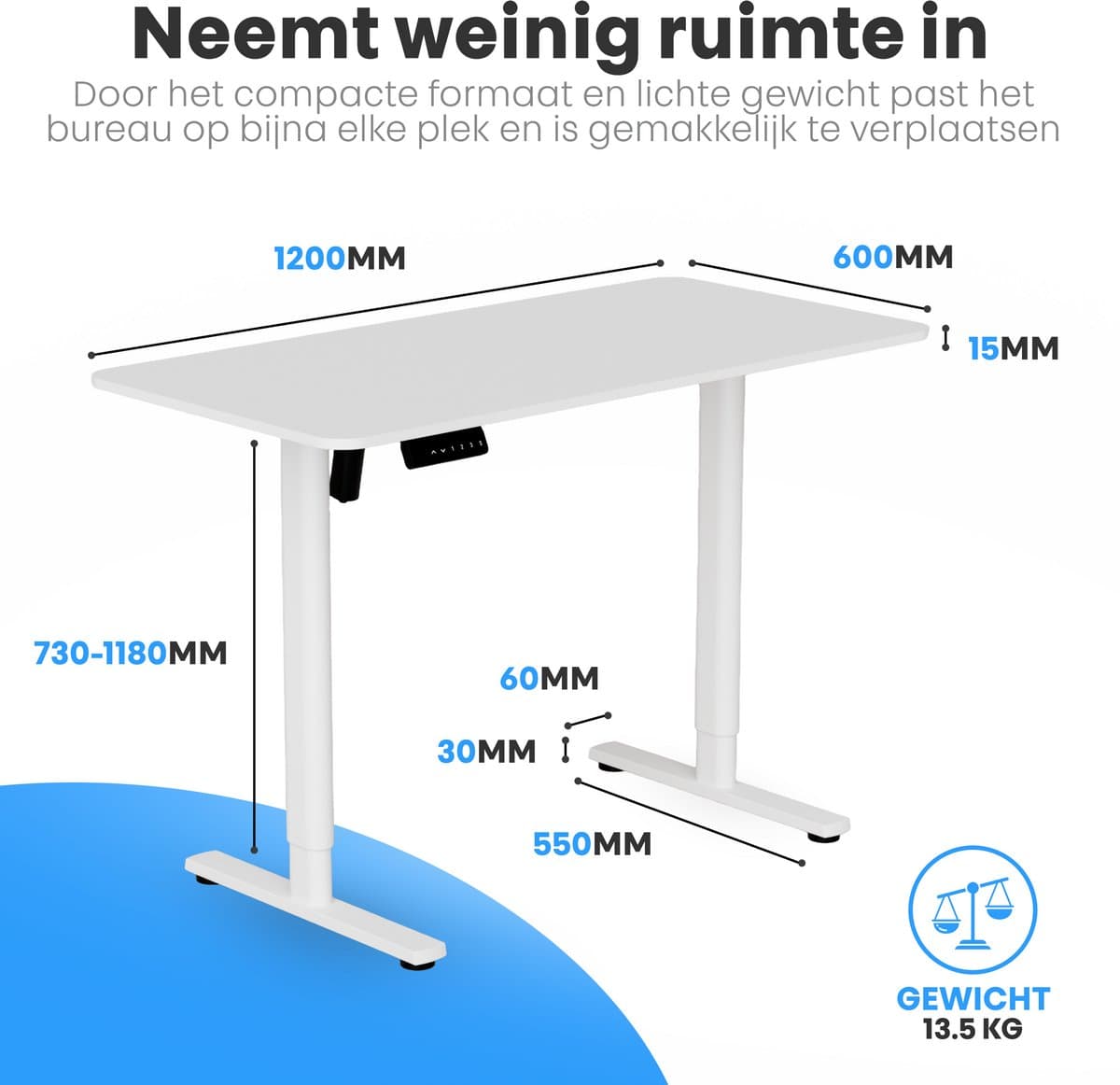 Phreeze Zit Sta Bureau Elektrisch - 120 x 60 cm - Computer Tafel - Geheugenstanden - In Hoogte Verstelbaar - Ergonomisch - Thuiswerkplek & Kantoor - Wit thumbnail 8