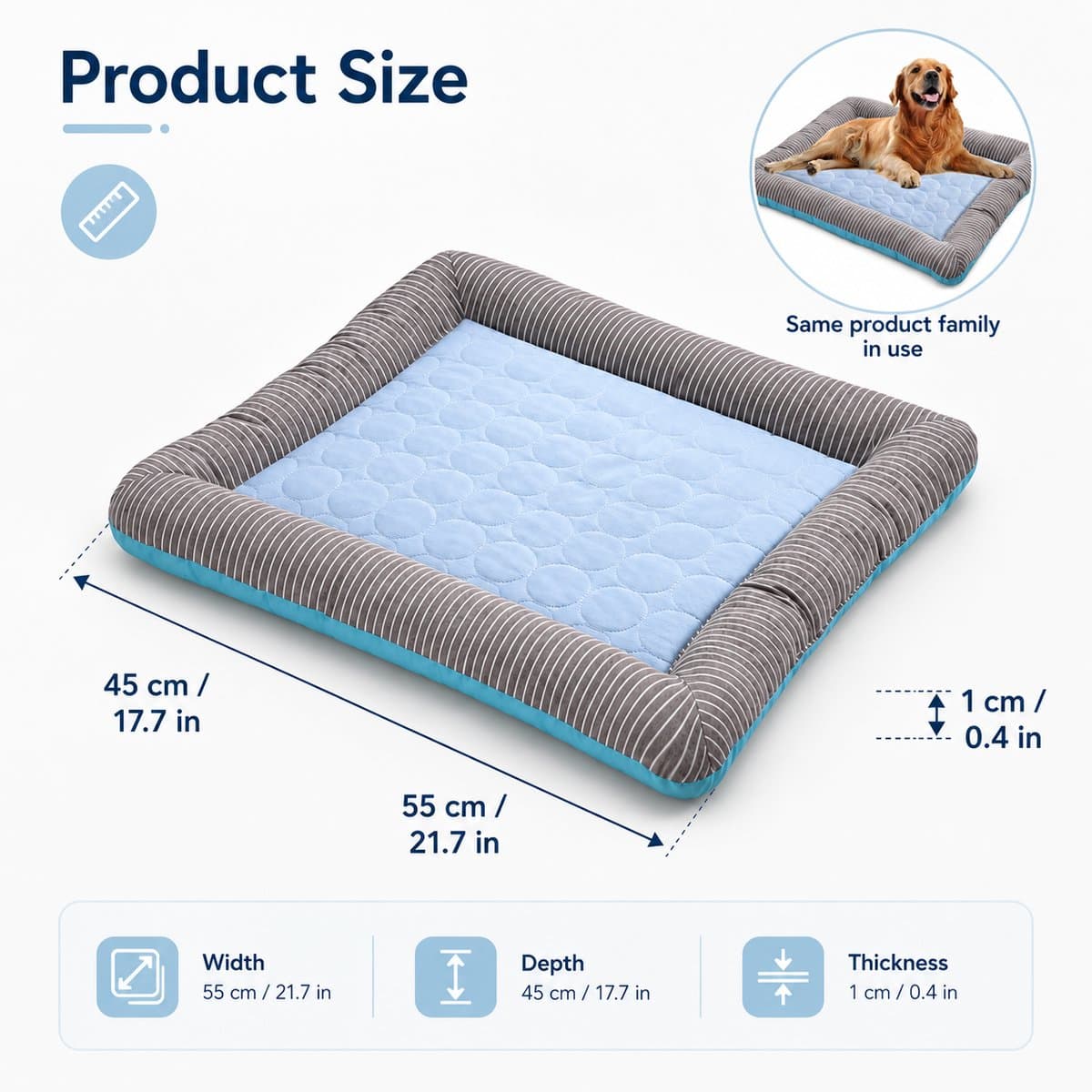 Zelfkoelende Koelmat Hond - Comfortabel Koelkussen en Ademende Ijszijde Hondenmand - Wasbare Koeldeken voor Honden en Katten - Blauw thumbnail 3