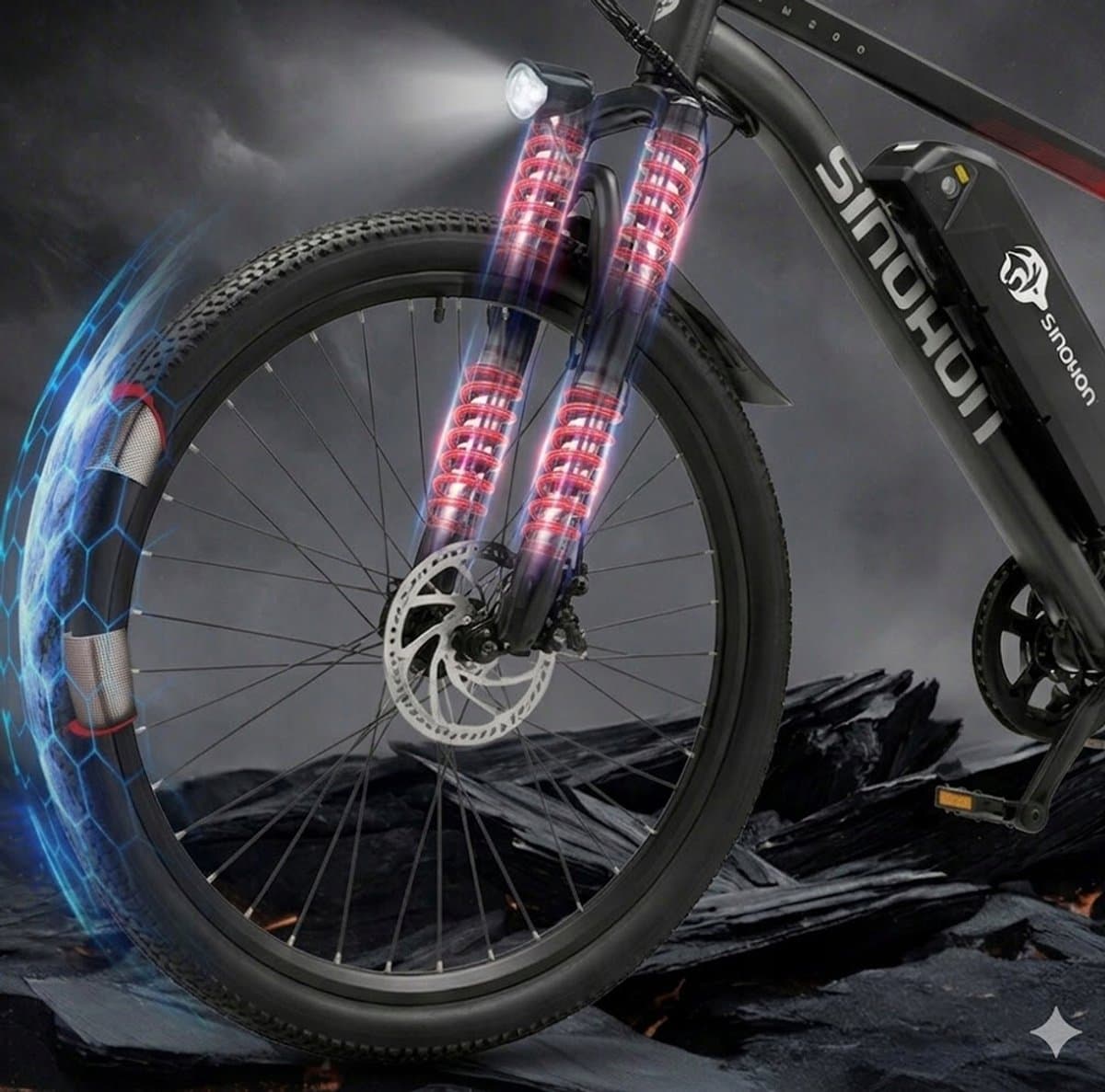 SINOHON EM200D 26'' Elektrische MTB – 250W Motor, 36V 10,4Ah Accu, 60km Bereik, 7-Speed Shimano – LED-Koplamp thumbnail 8