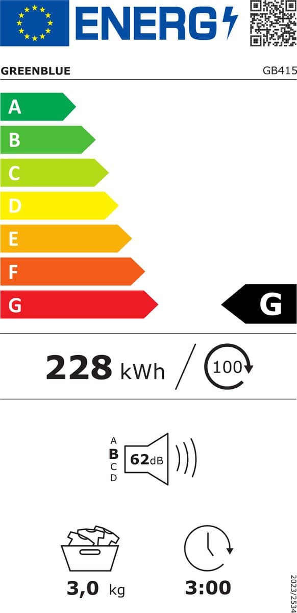GreenBlue GB415 - Wasdroger - Condensdroger - Elektrische wasdroger - 3kg lading - 5 Programma`s - Wit / Zwart thumbnail 2