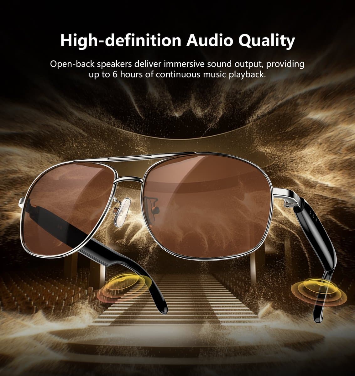 Blackview D1 Pro Bluetooth Zonnebril - Smart Glasses - Spraakgestuurde AI-assistent - Ingebouwde Speakers voor muziek - handsfree bellen - Bluetooth 6.0 - IP54 - Goud thumbnail 8