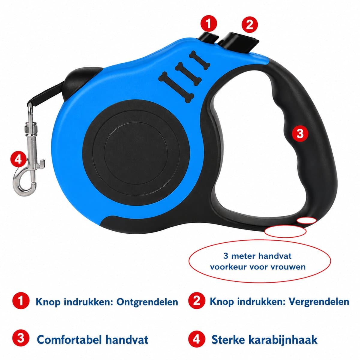 Pelor Intrekbare Hondenriem 3 Meter - Rollijn Hond - Uitschuifbare Hondenlijn - Puppyriem - Nylon Looplijn - Kleine Honden - Automatisch Oprolbaar thumbnail 4
