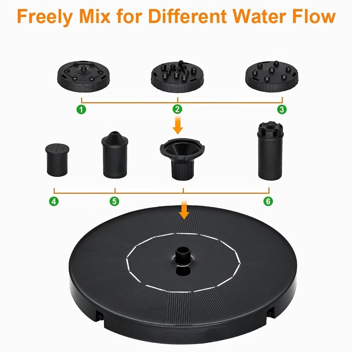 Solar Fontein met 6 Sproeikoppen – Zonne Energie Waterpomp voor Vogelbad, Vijver en Tuin – Drijvende Waterfontein thumbnail 5