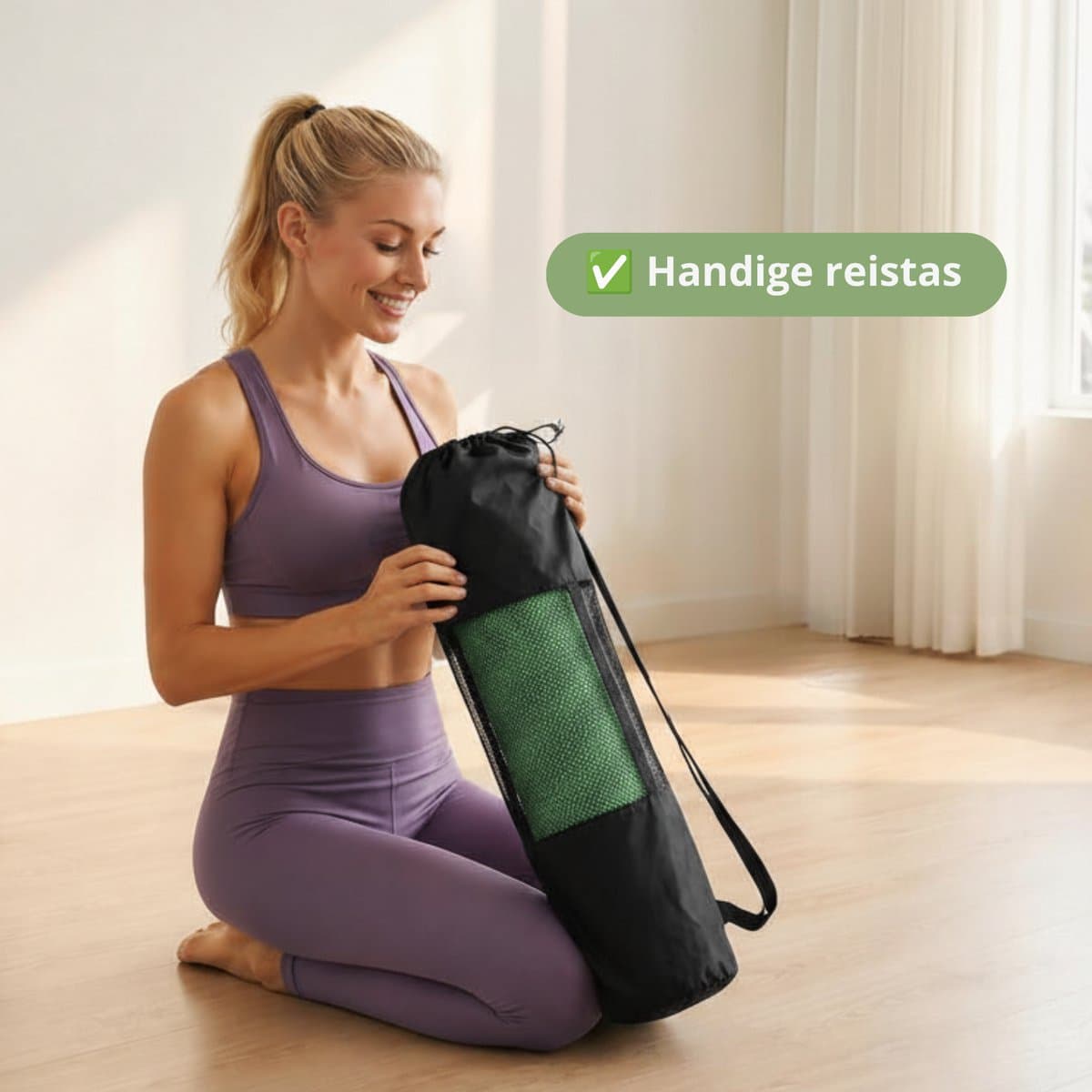 Yogamat 6 mm Antislip TPE – Fitnessmat & Pilates Mat – Groen – 183 x 61 cm thumbnail 2