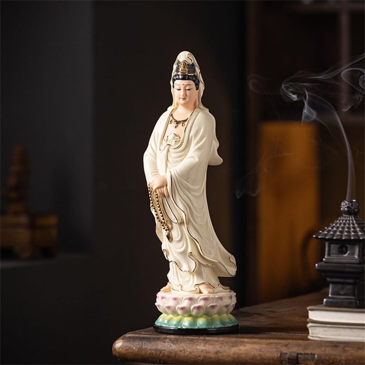 Boeddha Beeld - Decoratie Ornament - Zen Woondecoratie - Met Lichtring - 30.5 cm Hoog - Goud Geel thumbnail 4