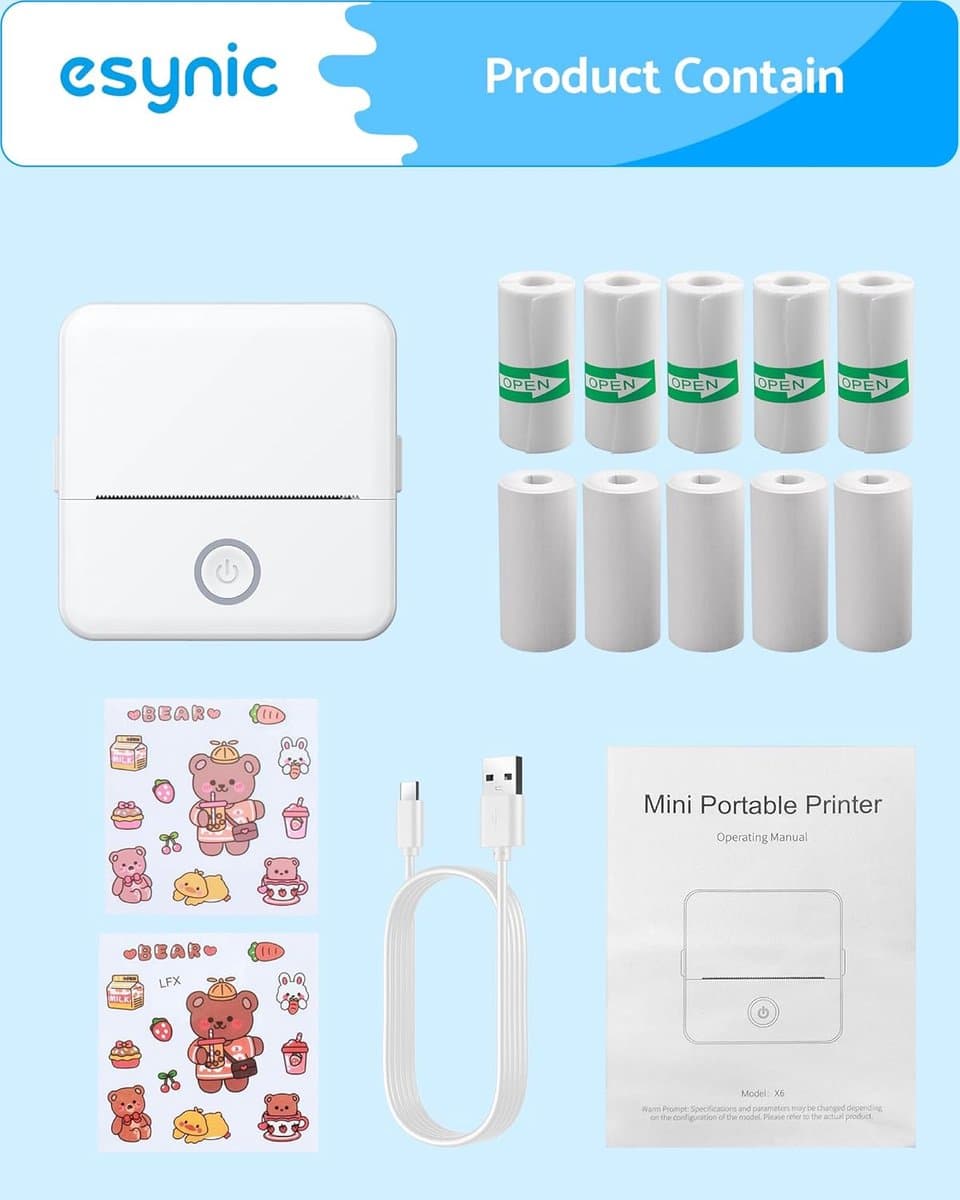 Mini printer voor mobiel – Bluetooth stickerprinter – Draagbare thermische printer zonder inkt – Voor foto’s, notities & labels – Inclusief zelfklevend papier thumbnail 6