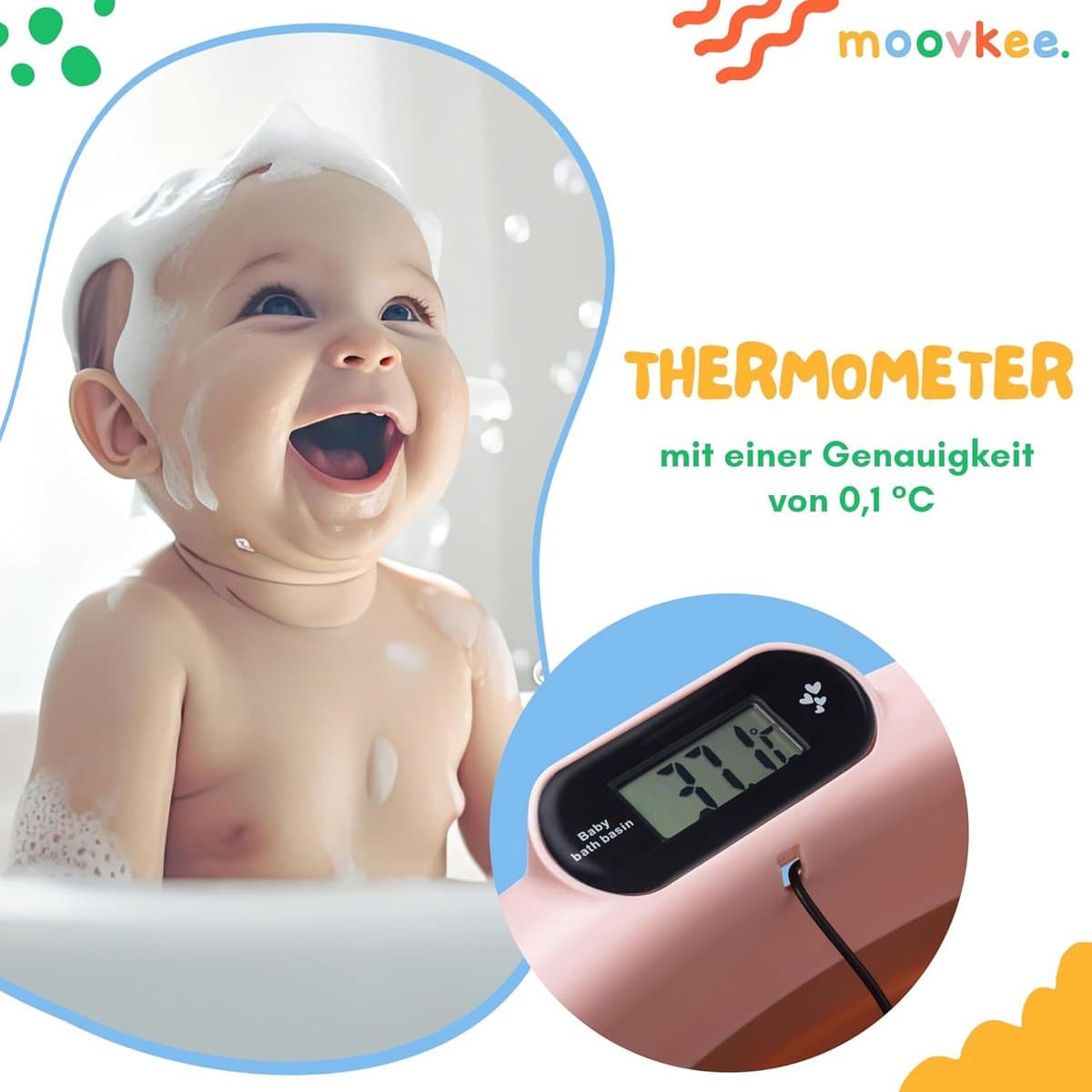 moovkee. Opvouwbaar Babybad 80 cm Donkerroze - Babybadewanne met Thermometer en Badesitz - Antislip Draagbare Babybadkuip voor 0-36 Maanden thumbnail 6