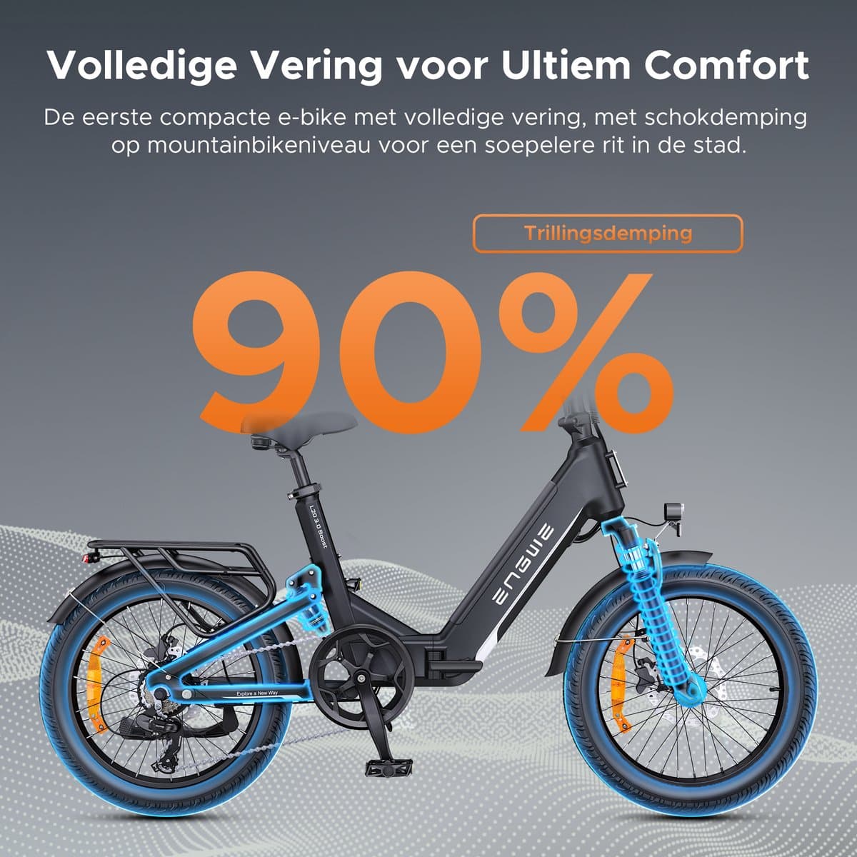 ENGWE L20 3.0 Boost Elektrische fiets - Actieradius 135km - Verwijderbare batterij 48V13.5Ah - Motor 250W - Shimano 7 versnellingen - Hydraulische schijfremmen - 20 Inch Commuter E-Bike - Fatbike - goud thumbnail 8