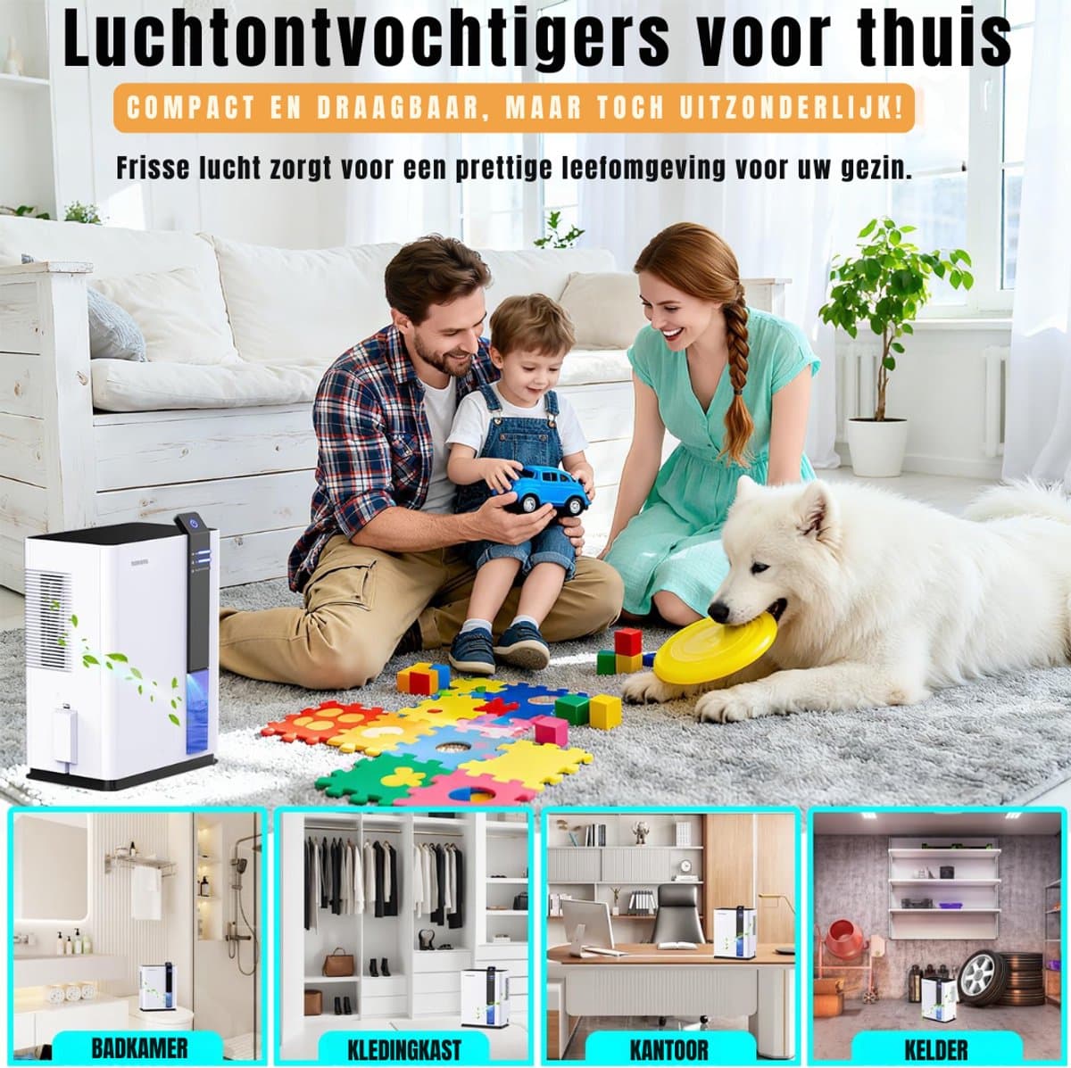 DnA® Luchtreiniger - Luchtontvochtiger en Luchtreiniger - Luchtontvochtiger Slaapkamer - Wit - 23cm x 14cm x 31cm thumbnail 3