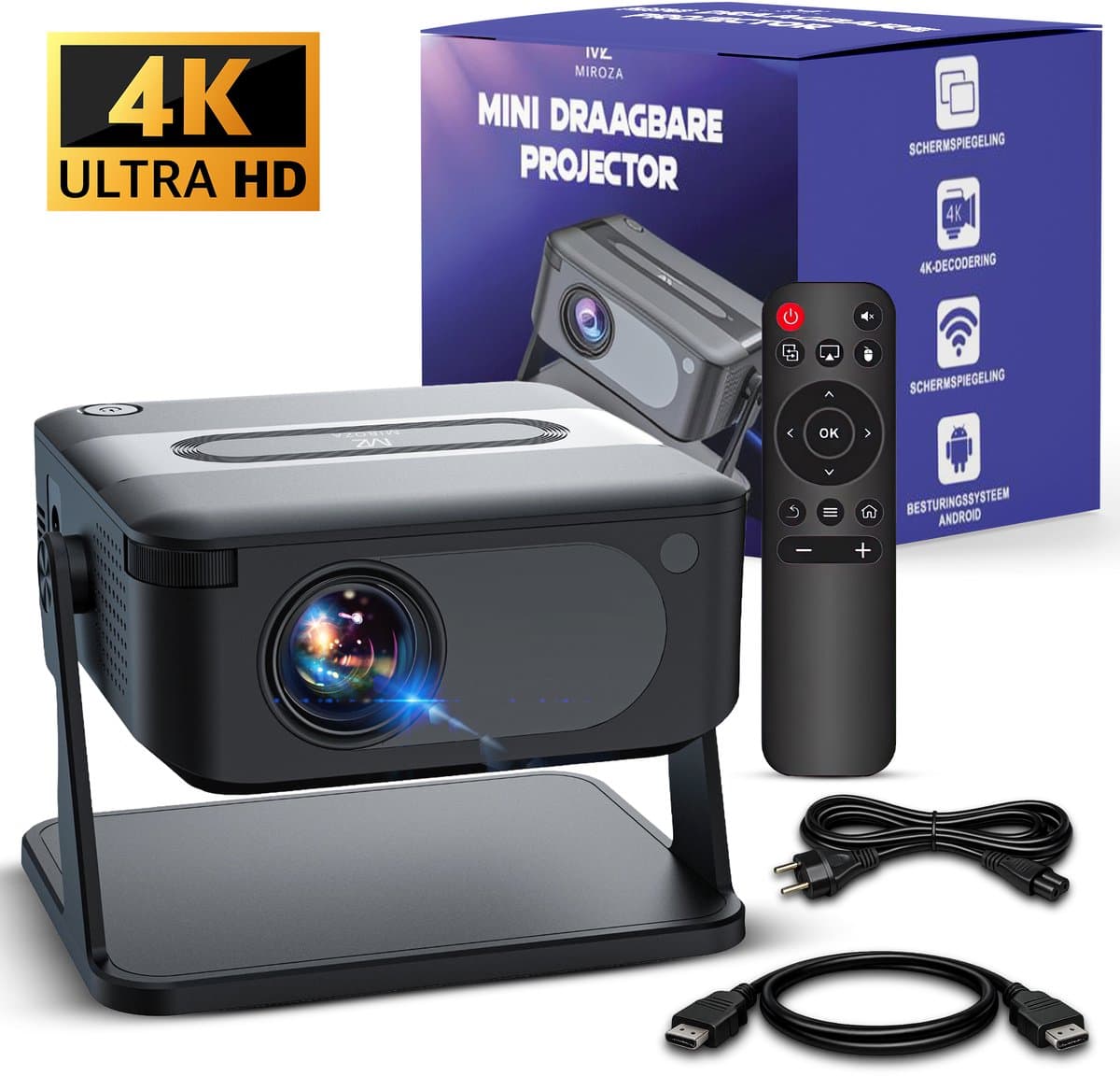 Miroza Mini Beamer: draagbare 4K projector, WiFi 6