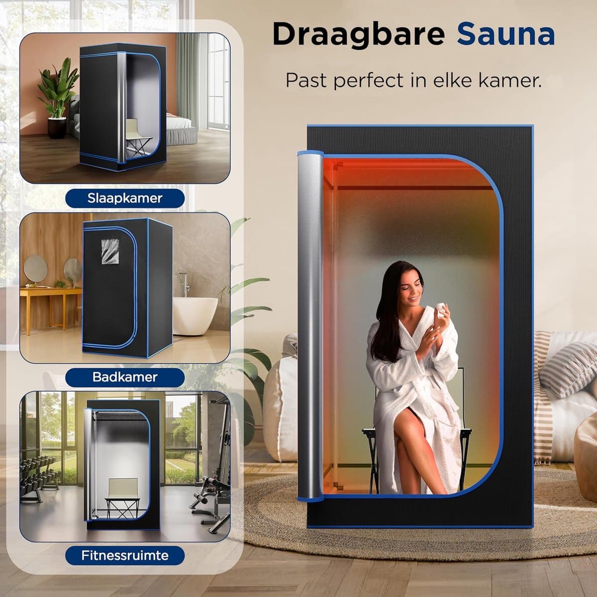 SereneLife Sauna- Draagbare infrarood Sauna voor thuis - Verwarmd Voetkussen en Opvouwbare Stoel,Saunabox,Afstandsbedieninga - Zwart thumbnail 7