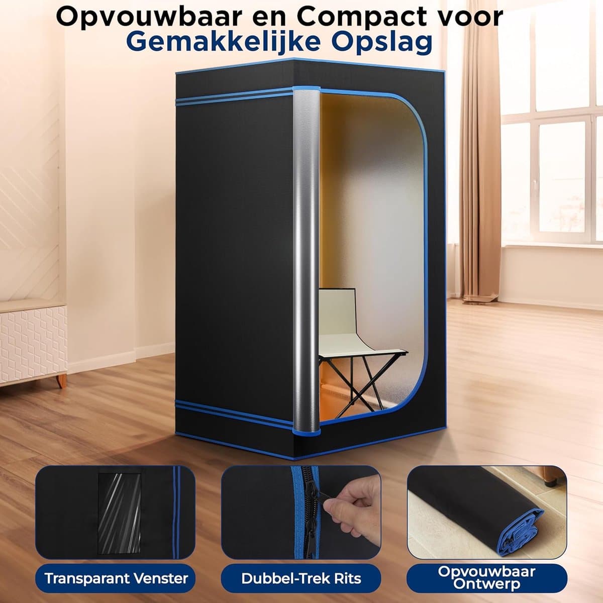 SereneLife Sauna- Draagbare infrarood Sauna voor thuis - Verwarmd Voetkussen en Opvouwbare Stoel,Saunabox,Afstandsbedieninga - Zwart thumbnail 3