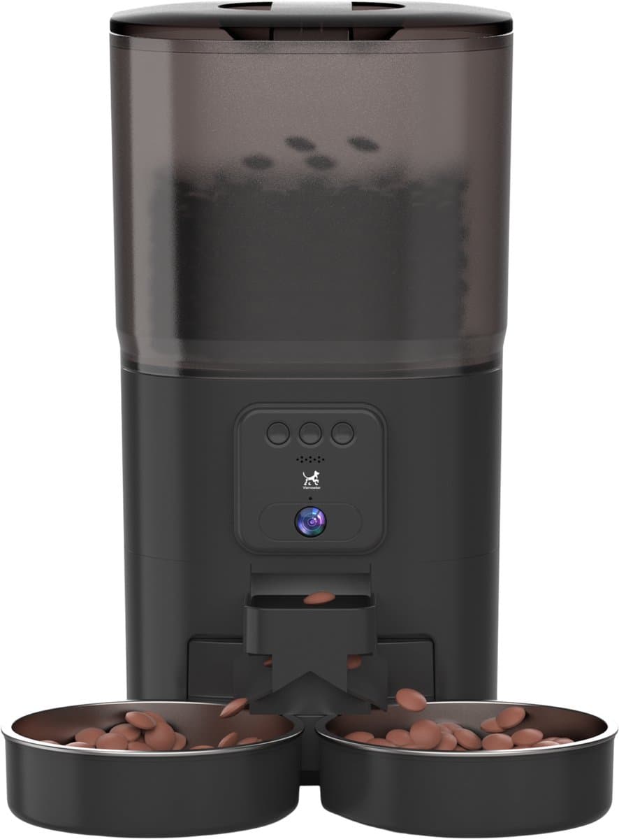 Viervoeter Feed Pro Dual - Automatische Voerbak 7L - HD camera & Audio - Kat en Hond - Voerautomaat met App - Zwart