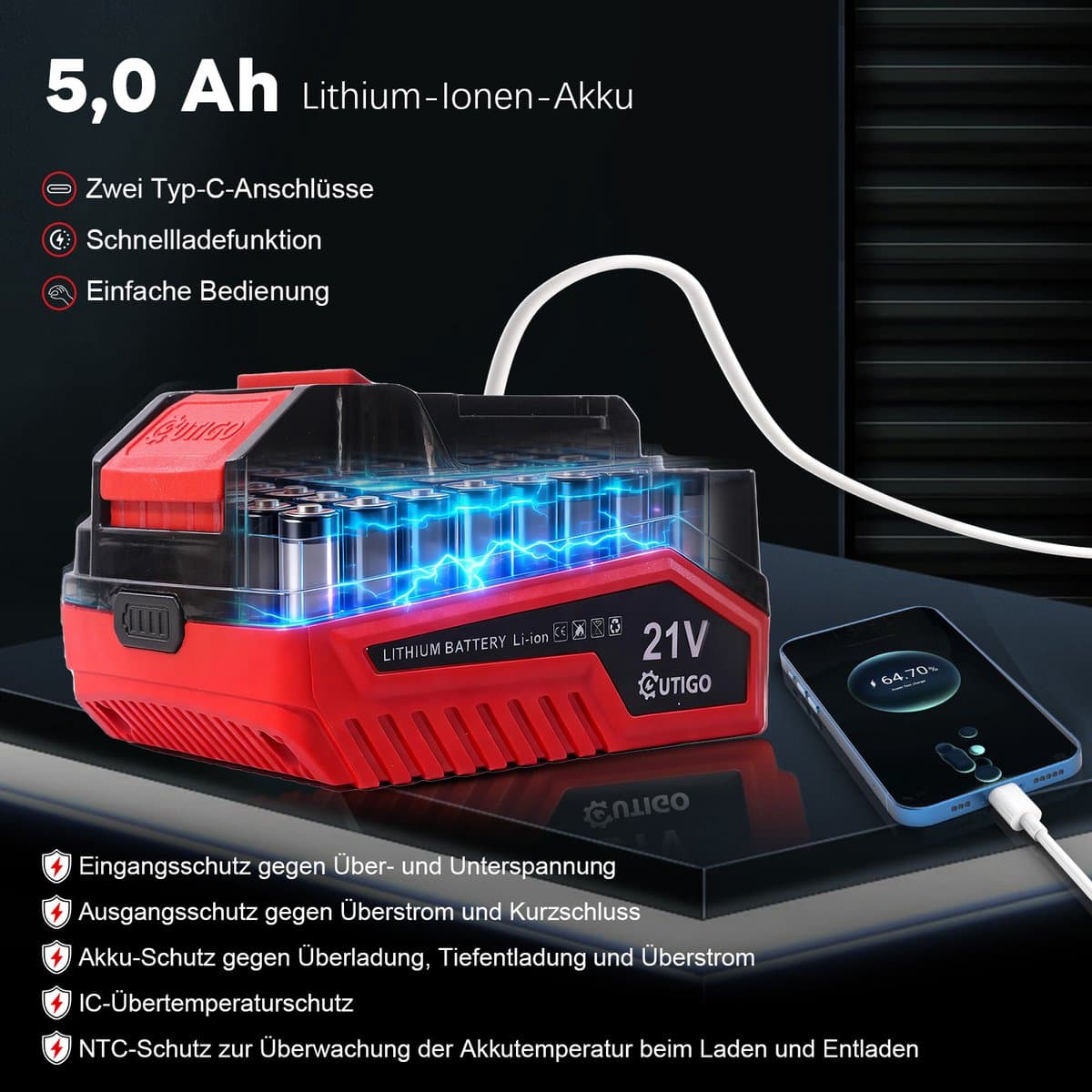 Accu Grasmaaier 21 V OUTIGO, maaibreedte 33 cm, tot 250 m², opvangbak 32 l, maaihoogte 25-65 mm, mulchfunctie, incl. 5,0 Ah accu thumbnail 6