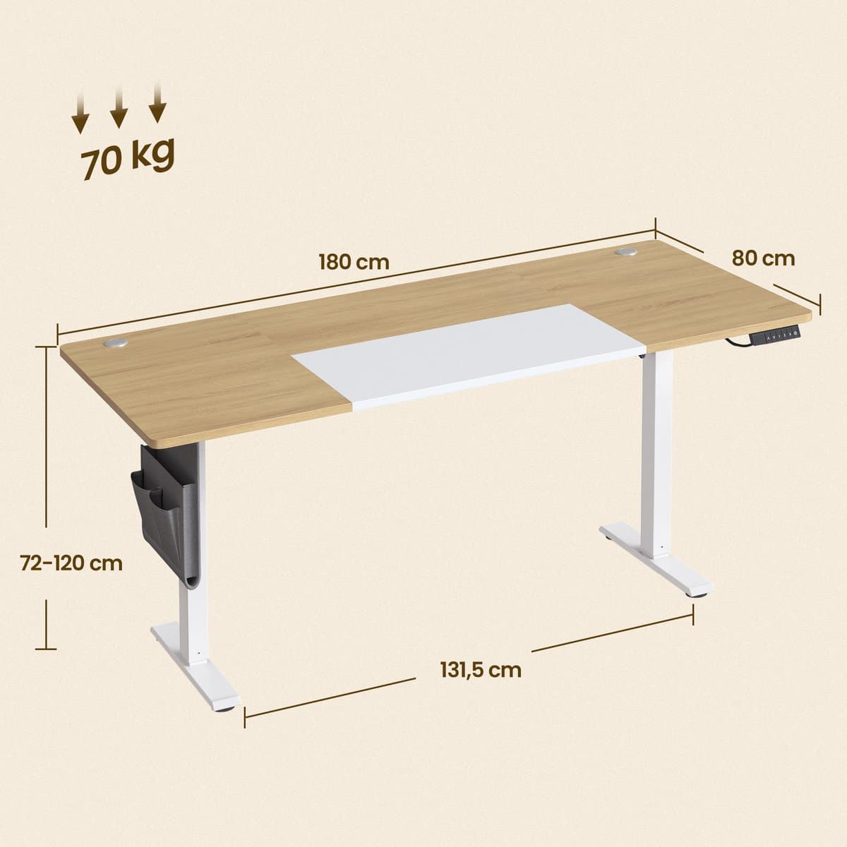 SONGMICS - Zit Sta Bureau - Elektrisch - Traploos in Hoogte Verstelbaar - Met Memoryfunctie en USB-C thumbnail 2