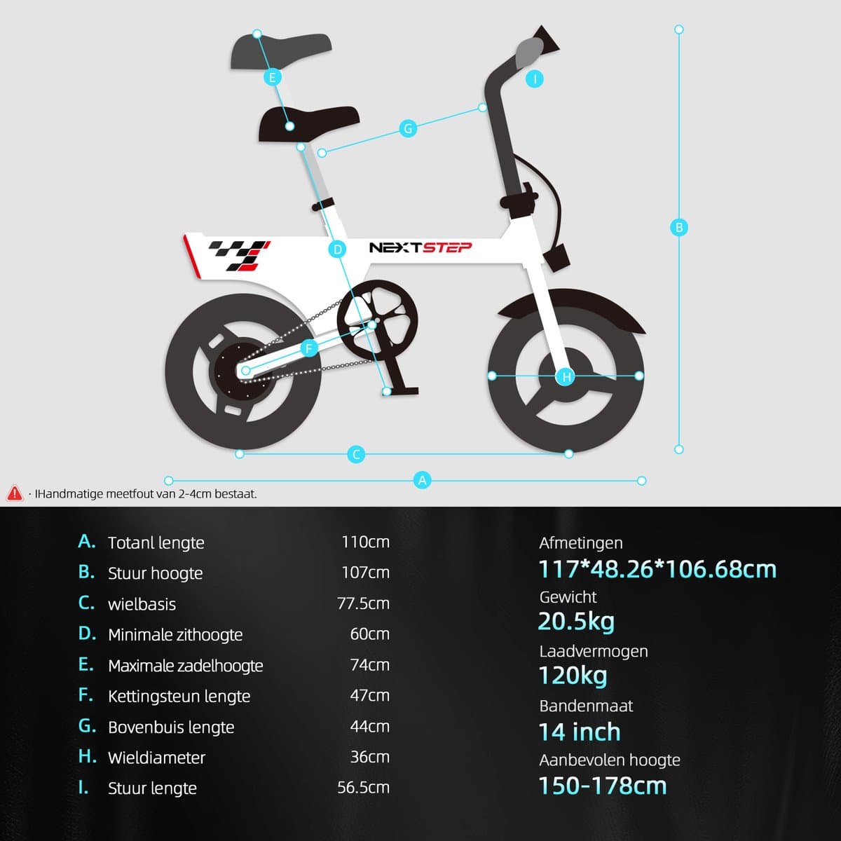 YEE GOO Elektrische Fiets - 250 W Motor - 36V 7,8Ah Batterij - 30-45 km Actieradius - 14 Inch Banden - Schijfremmen voor en achter - LED-verlichting en LCD-display - Draagbare e-bike voor woon-werkverkeer in de stad - Wit. thumbnail 2