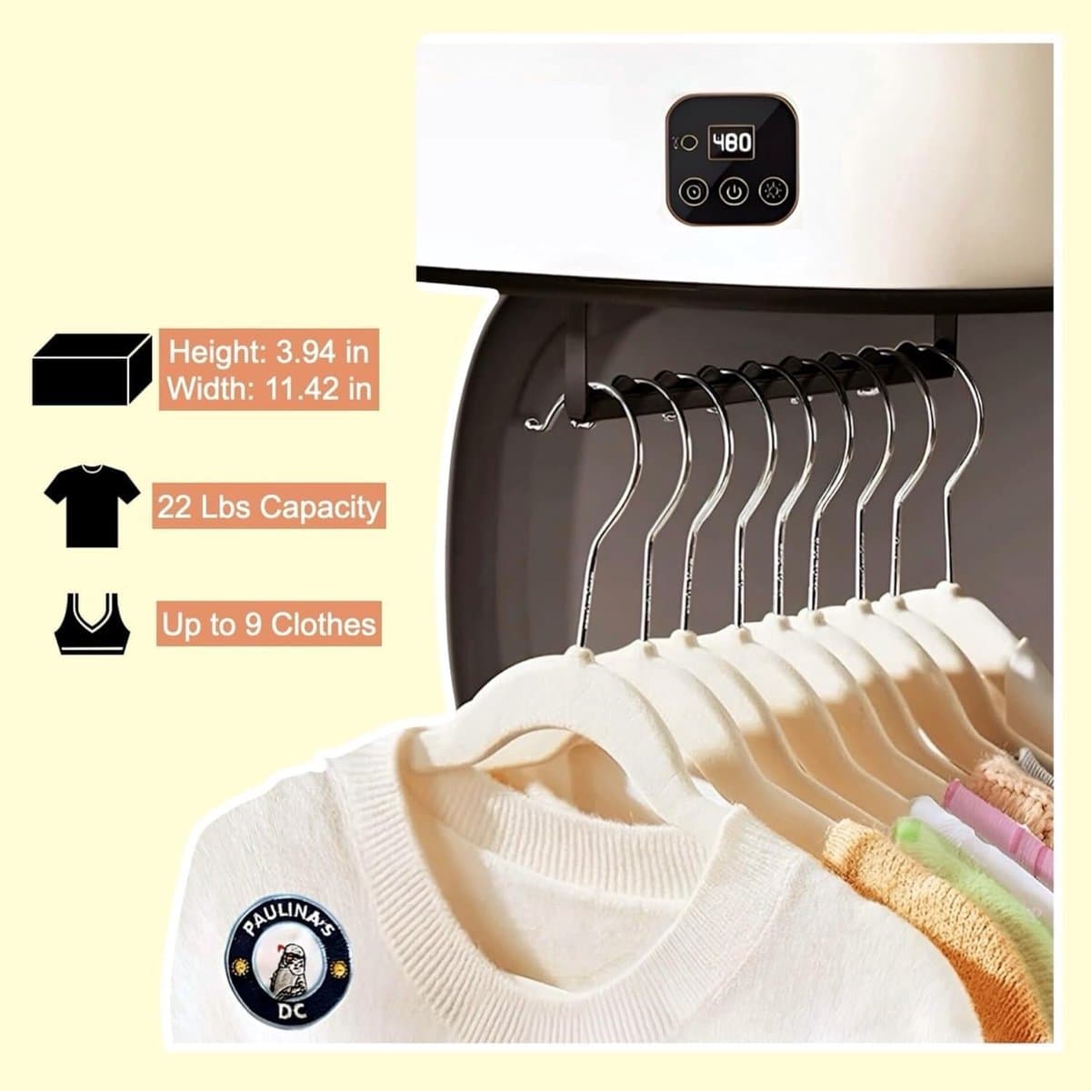 Mini Wasdroger met Warmtepomp - Draagbare Droger met UV-Sterilisatie, Afstandsbediening en 1-8 Uur Timer, Compact voor Reizen, Hotel, Camping en Thuisgebruik thumbnail 4