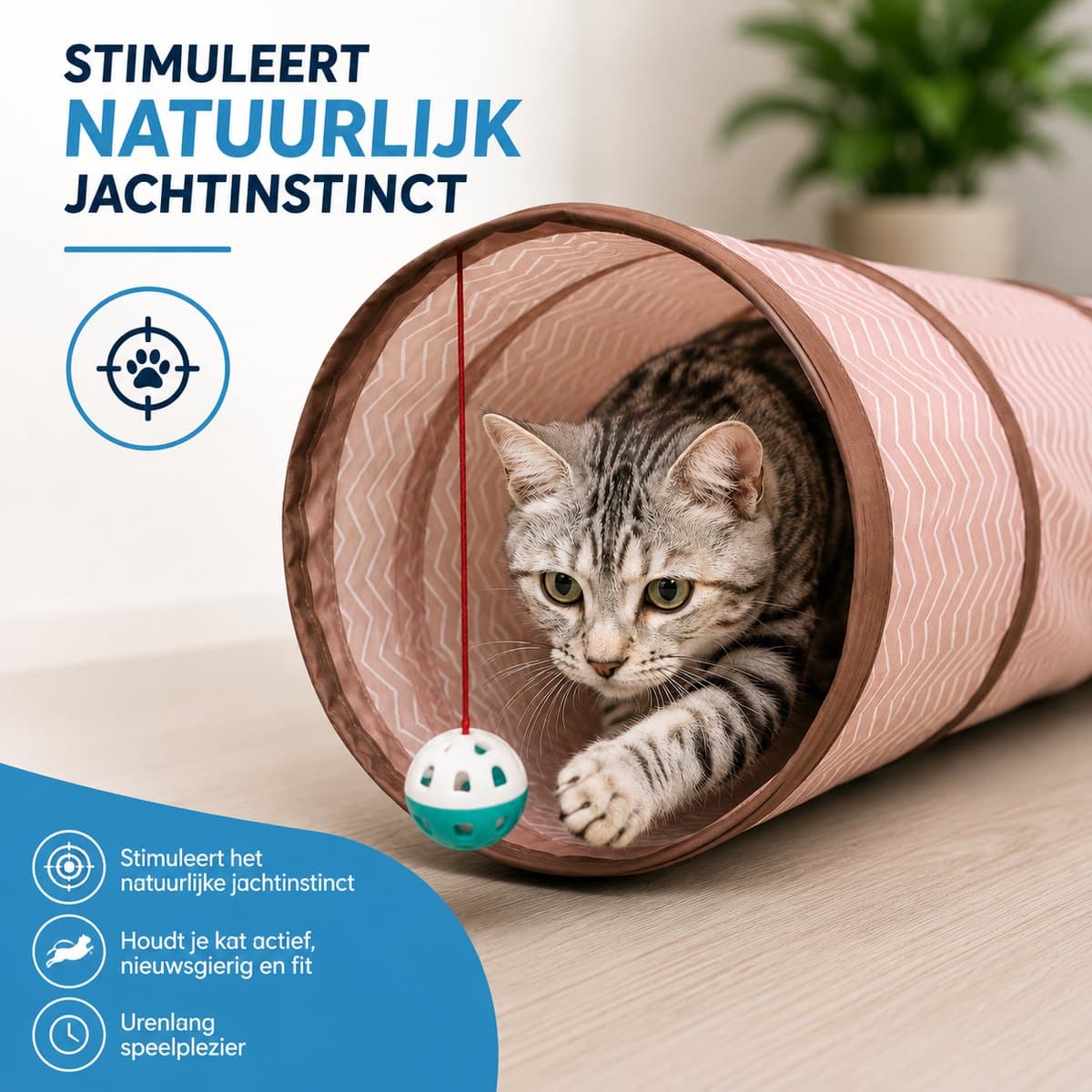 Opvouwbare Kattentunnel - Kattenspeeltunnel Incl. Speelbal - Multifunctionele Speeltunnel Kat - Lichtgewicht Tunnel Kat - Katten Speelgoed - Kattenspeeltjes - Kat Tunnel - Kitten Speelgoed - Kruiptunnel Kat - Huisdier Spelletjes - Beige - Pet Ville thumbnail 4