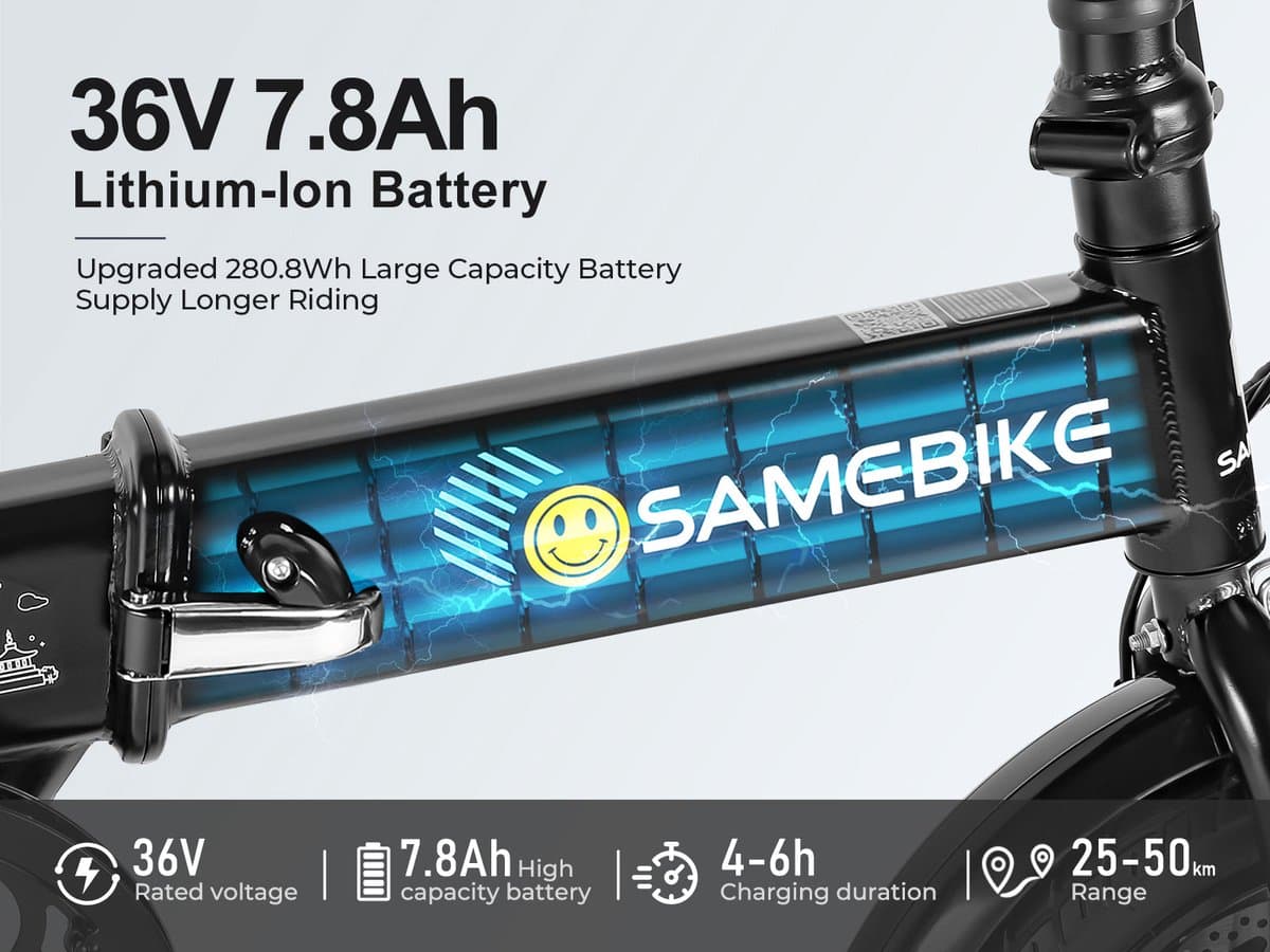 SAMEBIKE YINYU14 Elektrische fiets – vouwfiets – Topsnelheid 25 km/u – 250W motor – Actieradius 20-30 km – Zwart thumbnail 8