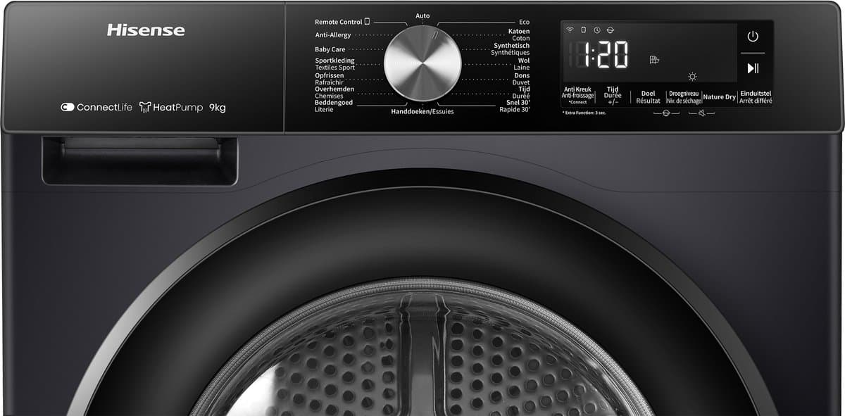 Hisense DH3S902BBCC - Condensdroger - 9 kg - Vrijstaand - Voorbelading - Warmtepomp - Zwart - Draaiknop - TouchControl - 63 dB(A) - Ion Refresh - Allergy Care - Auto Dry thumbnail 5