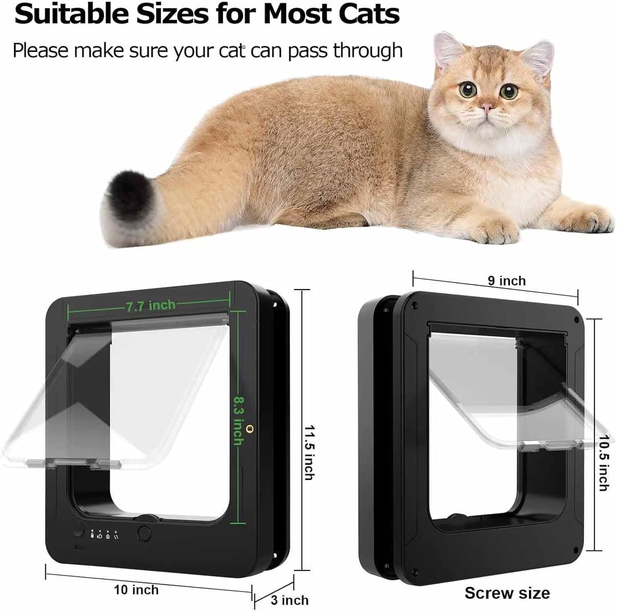 Elektronisch Huisdierluik - Microchip Kattenluik - Automatische Toegang - 4-Way Vergrendeling - 27 cm Breed - Wit thumbnail 5