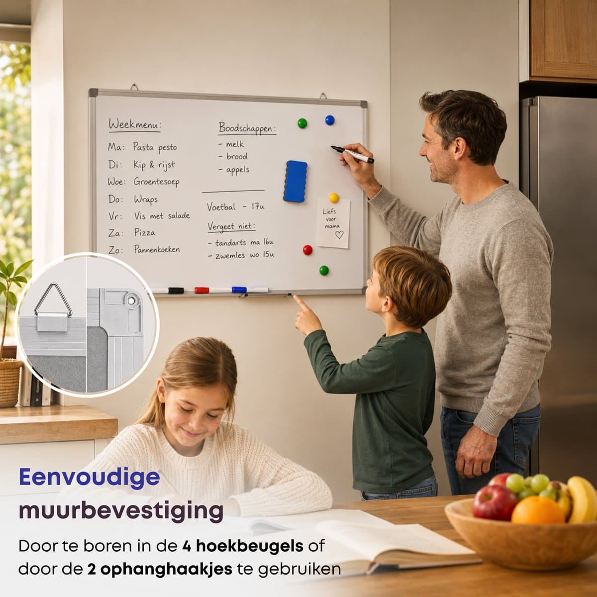 ACAZA Whiteboard - Magnetisch - 70 x 100 cm - Magneetbord - Weekplanner - Inclusief 8 Magneten, 4 Stiften, Wisser en Pennenbakje - Whiteboard Stiften - Weekplanner Whiteboard - Maandplanner - Magneten Whiteboard - Memobord thumbnail 7