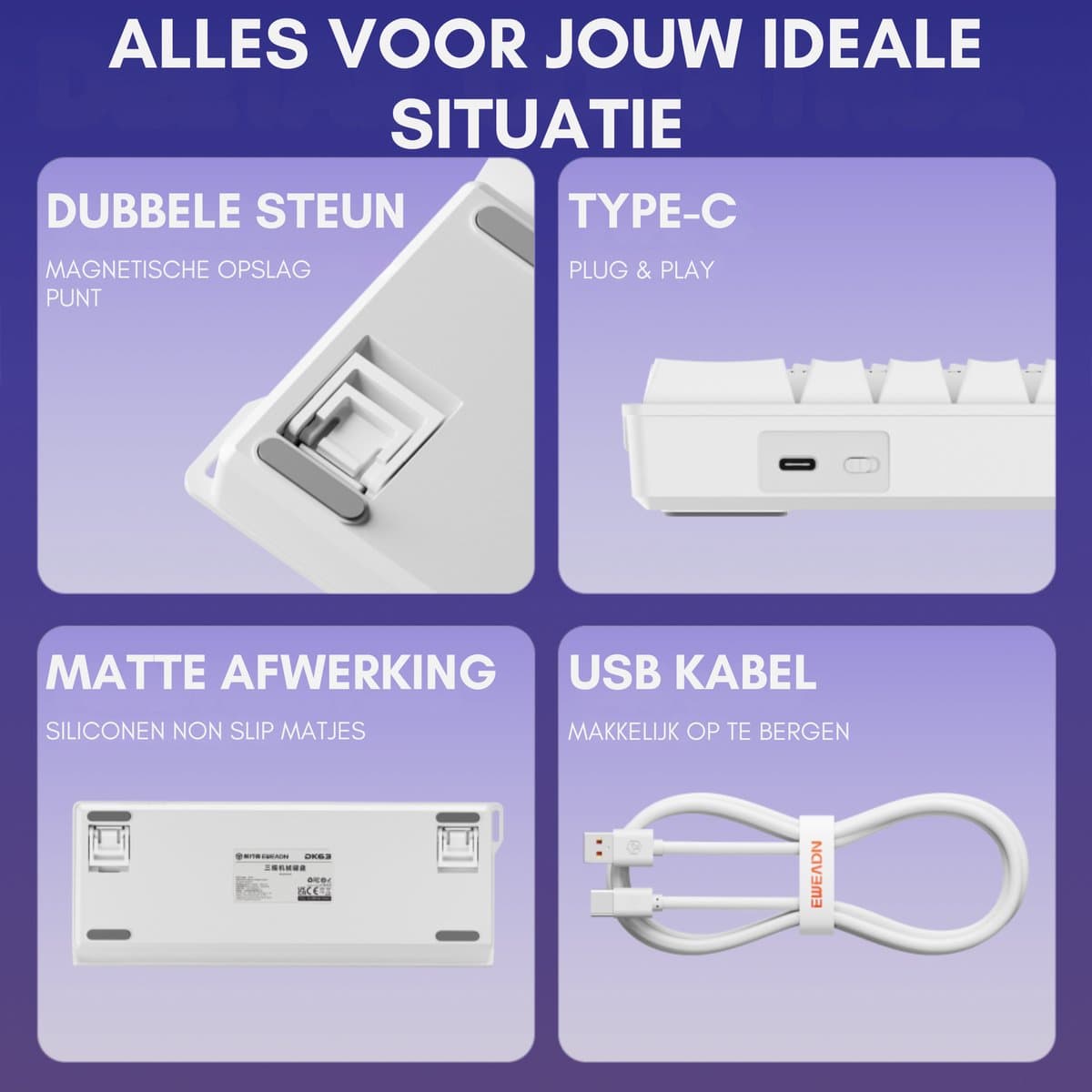 EWEADN DK63 60% Mechanisch - Rood, Draadloos, RGB thumbnail 6