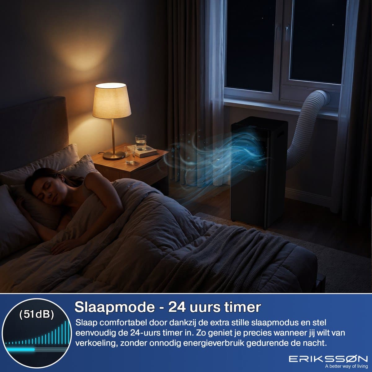 Erikssøn Mobiele Airco - 10.000 BTU - Incl. Raamafdichtingskit - Tot 30m² - 4-in-1 - Airconditioning - Ventilator - Ontvochtiger - Zwart thumbnail 8