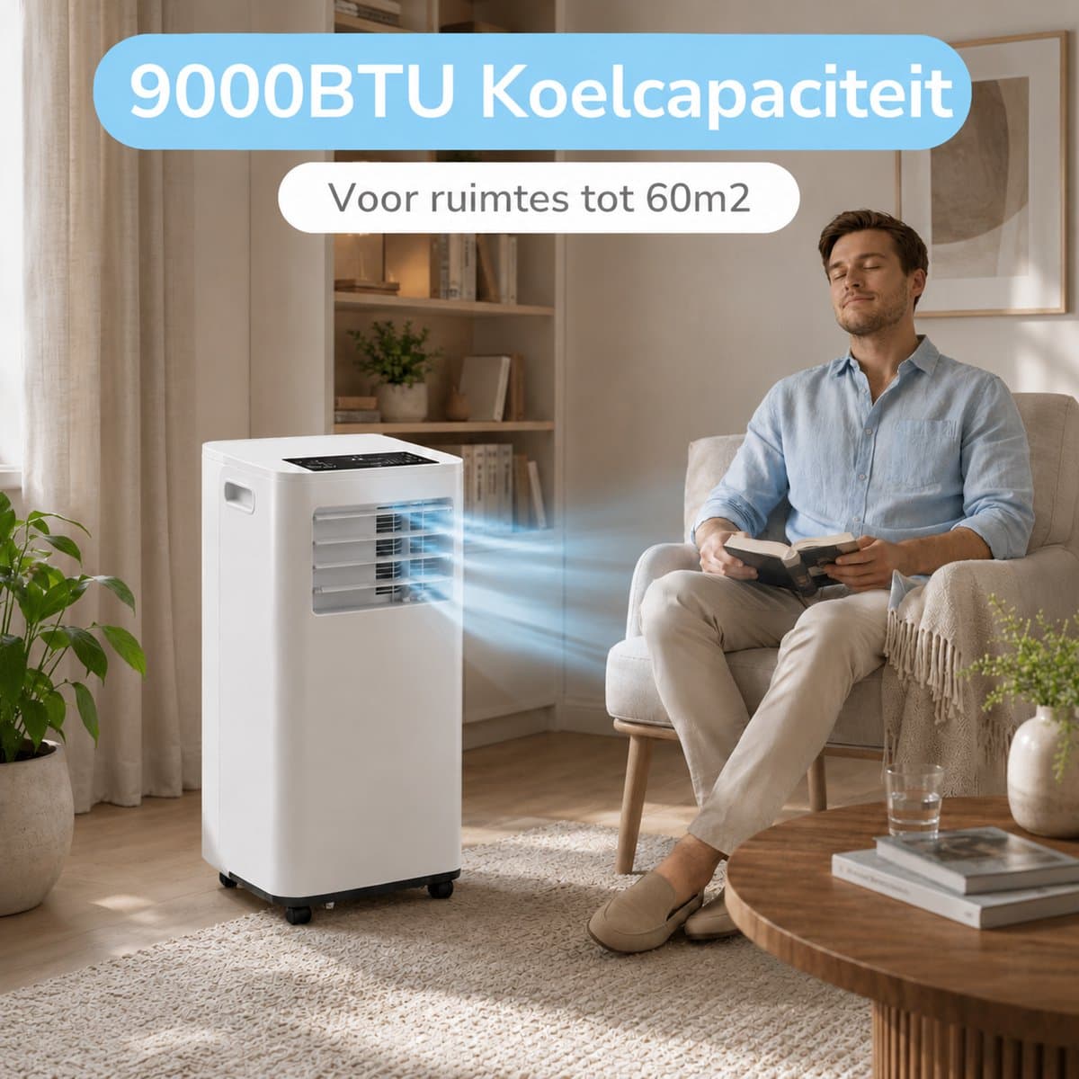 Lifetime Air Mobiele Airco 9000 BTU - Airconditioning met Afvoerslang - Ventilator en Luchtontvochtiger 3 in 1 - Mobiele Airconditioning voor Slaapkamer - 70 x 36 x 34 cm thumbnail 7