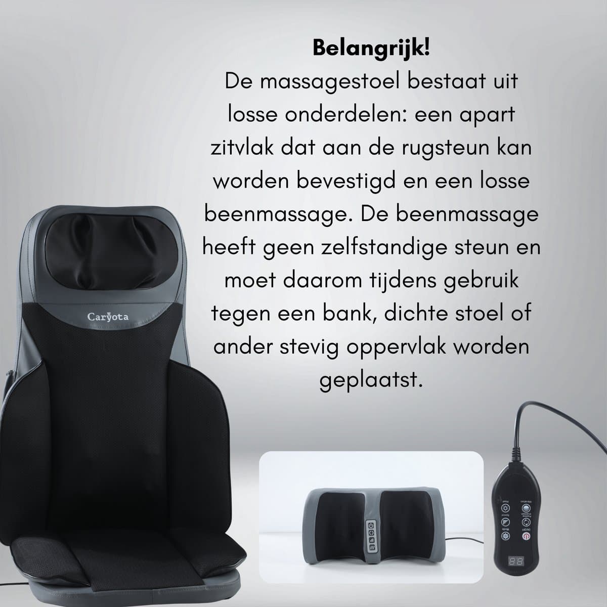 Caryota Shiatsu Massagestoel - Massage Apparaat - Massagekussen met Infrarood Warmte - 2-delig - Been thumbnail 4