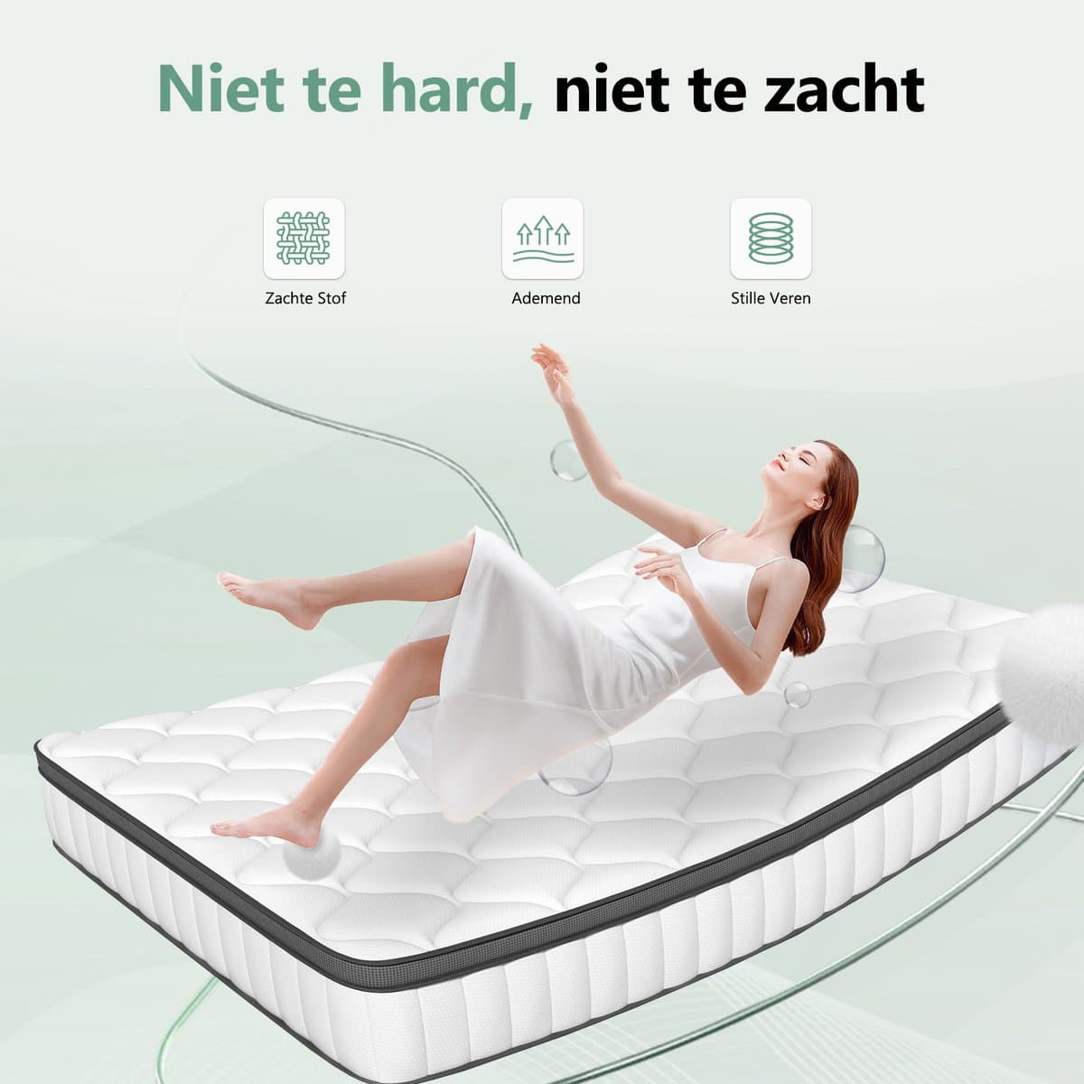 Saikefy Matras 90x200 cm - 25cm - Pocketvering Matras - 7-Zones - Orthopedisch - Afritsbaar en wasbaar hoeslaken - Anti-Allergie - Traagschuim - Gemiddelde Stevigheid thumbnail 8