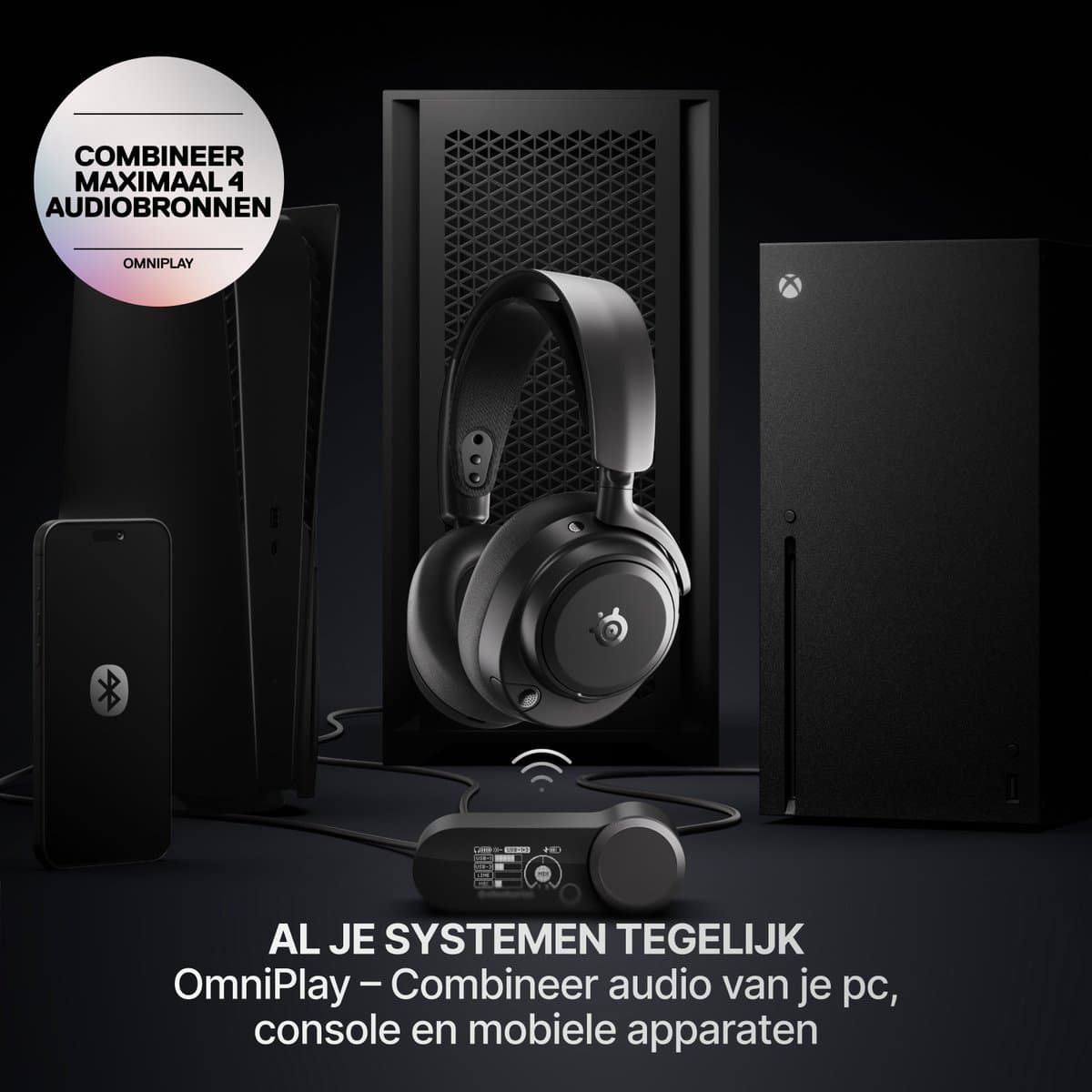 SteelSeries - Arctis Nova Pro Omni - Hi-Res Wireless Certified Gaming Headset - PC, PlayStation, Xbox & Switch - Zwart thumbnail 3
