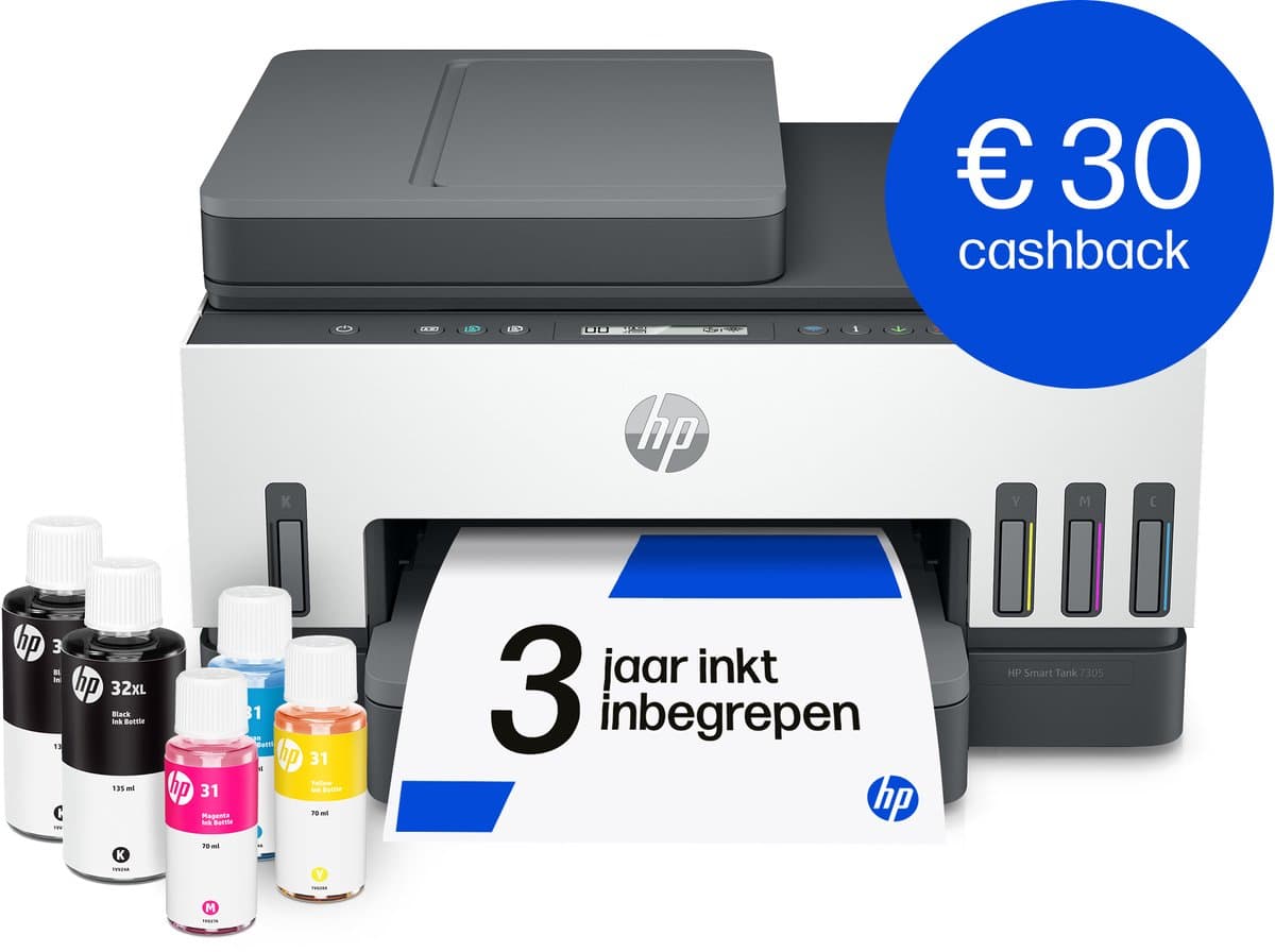 HP Smart Tank 7305 – All-in-One Kleurenprinter – Inkjet Tankprinter – Wifi, Ethernet & AirPrint – ADF – Tot 3 Jaar Printen – Printen, Scannen, Kopiëren – Dubbelzijdig – Zonder Cartridges