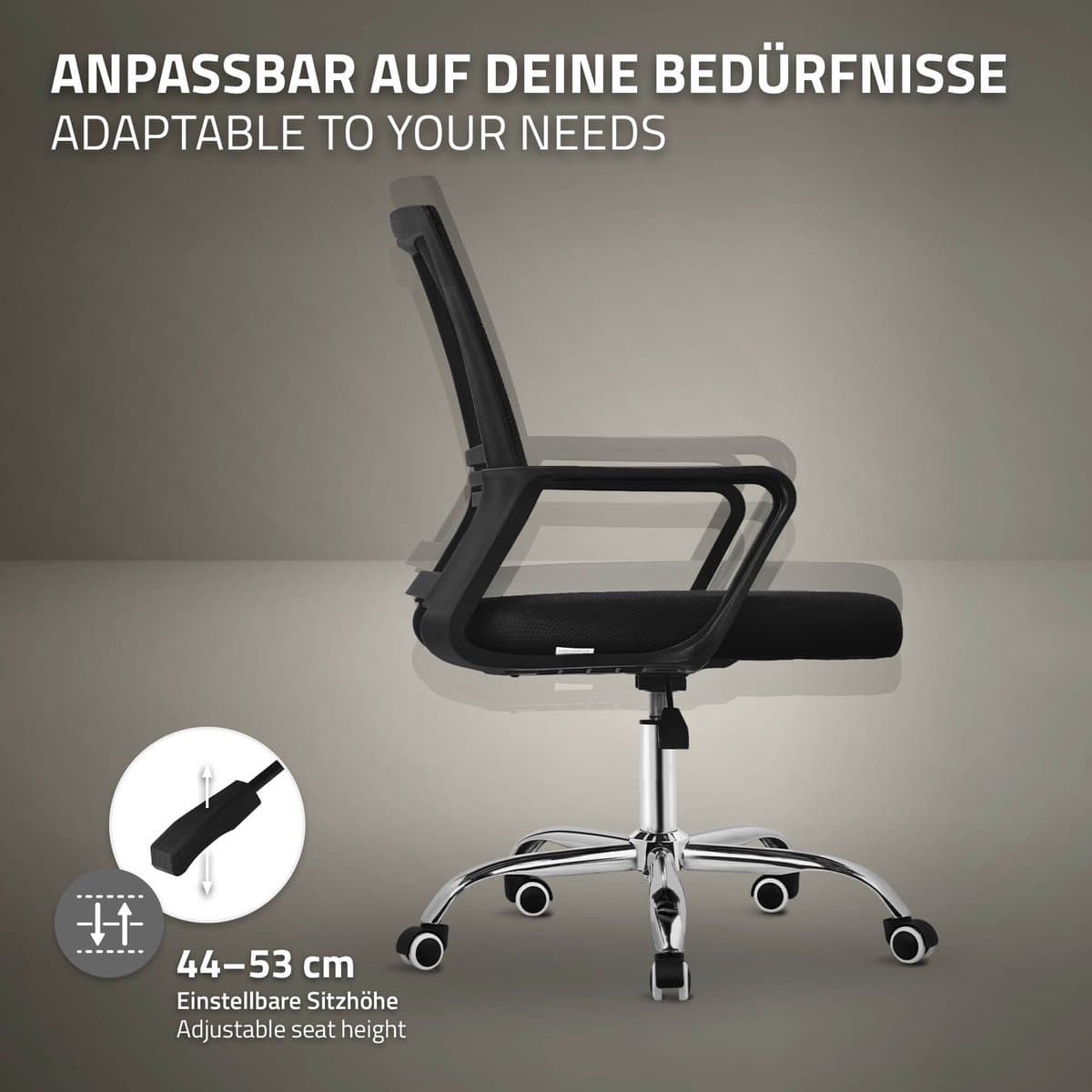 Ergonomische bureaustoel, zwart, in hoogte verstelbare bureaustoel met armleuningen, wielen, computerstoel 360° draaibare stoel gaming stoel ML-Design thumbnail 7