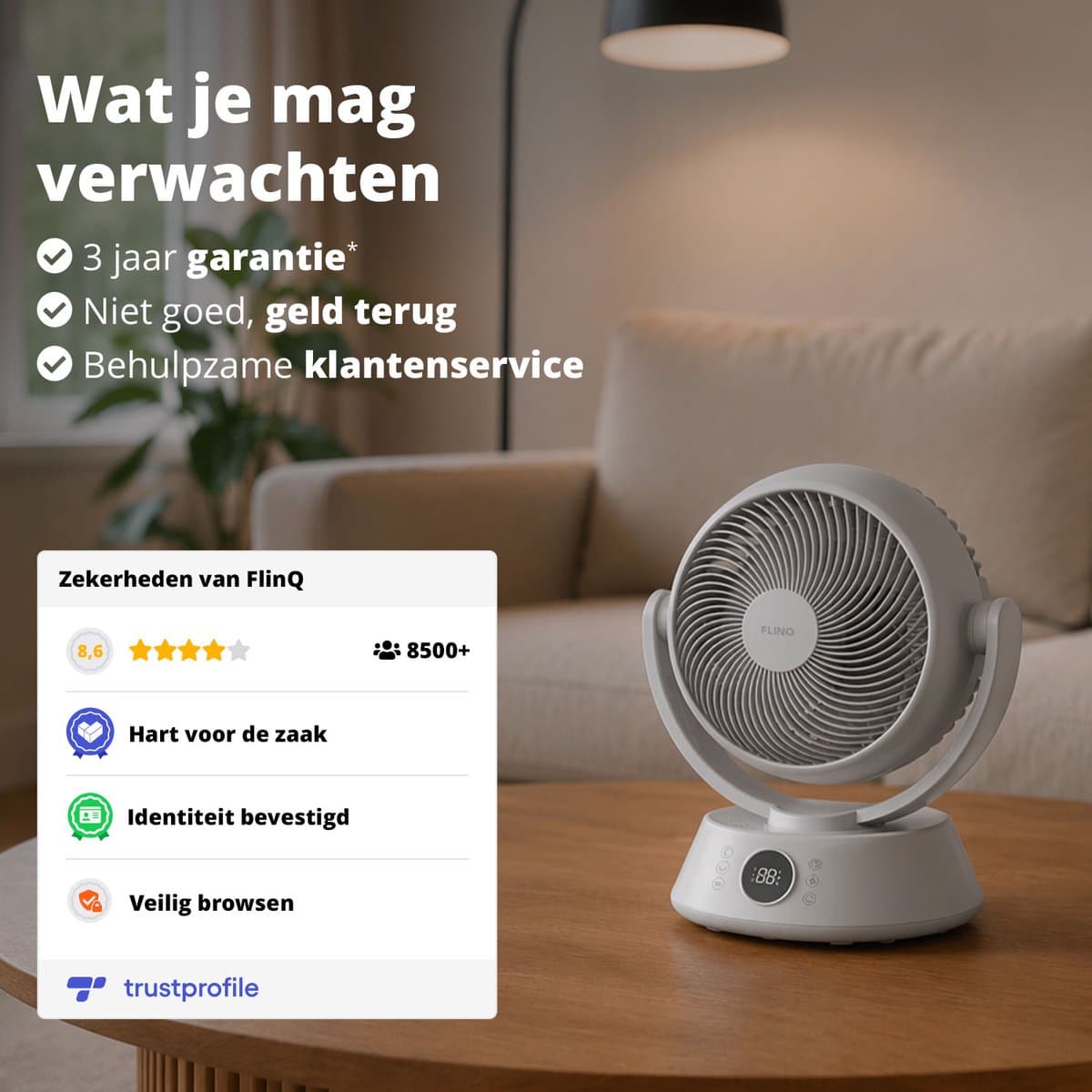 FlinQ AirGlobe Tafelventilator - Automatische oscillatie - Ventilator voor Bureau of Tafel - Roteerbaar - Kleine Ventilator - Fan met Aanpasbare Snelheden - Fluisterstil - Wit thumbnail 7