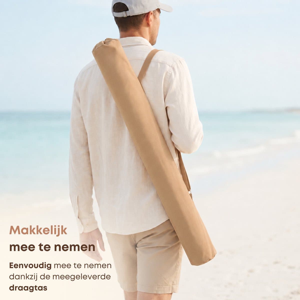 ACAZA Parasol - Strandparasol - Zandbruin - 160 cm diameter - inclusief Draagtas - Rond - Tuinparasol - Kantelbaar - Waterdicht - Terras Parasol voor Appartement - Parasol Strand - Tot 2 Personen thumbnail 5