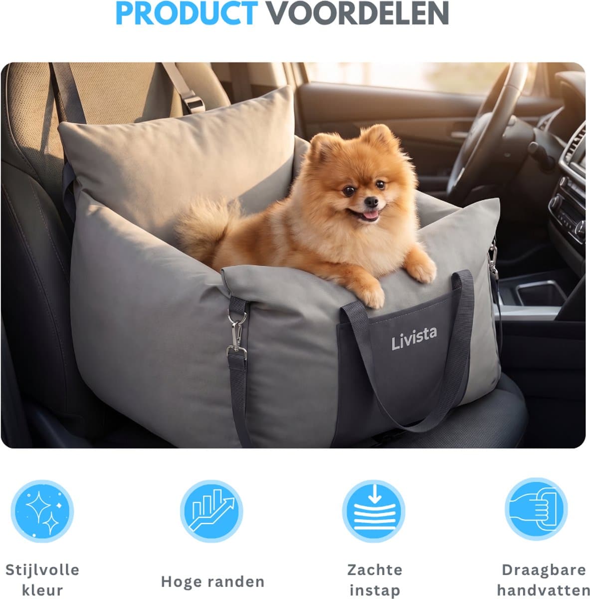 Livista Wasbare Autostoel Hond met Gordel - Hondenmand Auto - Voor in de Auto en Achterbank -Automand Honden - Hondenstoel - Hondenmand thumbnail 3