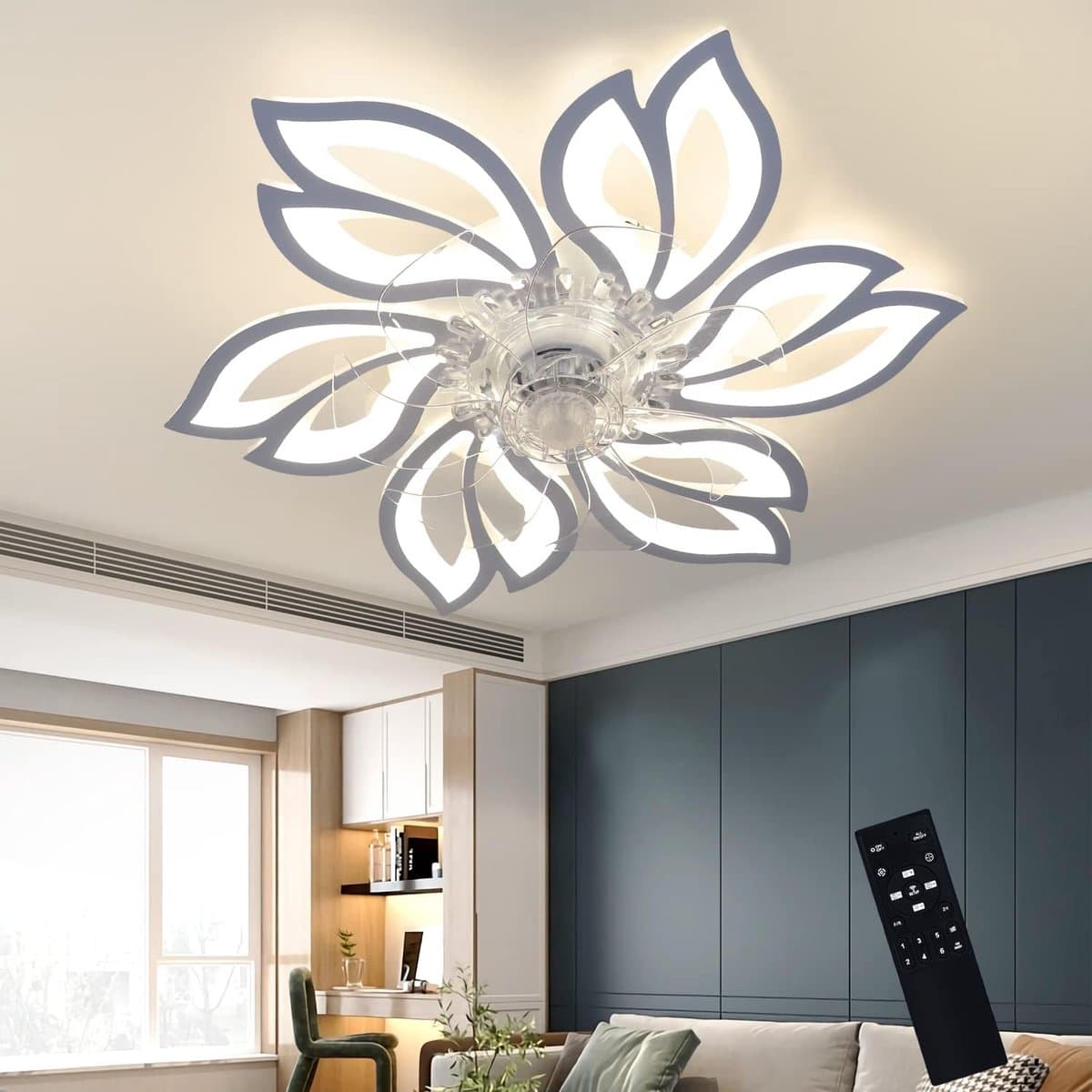Glitzerlife - Plafond ventilator met verlichting - Dimbare LED ventilator lamp plafond - Stille plafondventilator Afstandsbediening - Zomer winter functie - Acryl design - Ø66cm - Wit