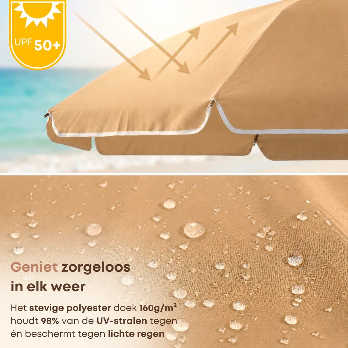 ACAZA Parasol - Strandparasol - Zandbruin - 200 cm diameter - inclusief Draagtas - Rond - Tuinparasol - Kantelbaar - Waterdicht - Terras Parasol voor Appartement - Parasol Strand - Tot 3 Personen thumbnail 3
