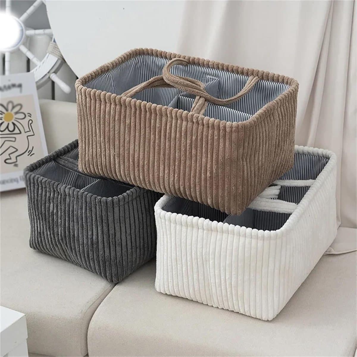 Luiertas – Luieropbergdoos – Luiermand – Opberg en organisatiemand voor luiers – 36 x 26 x 18 cm – wit thumbnail 3