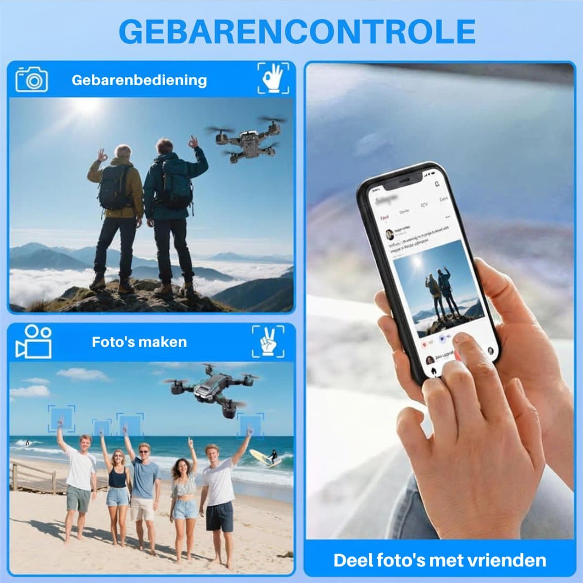 SNJY® Drone met Camera - Drone voor Volwassenen - Drones voor Kinderen - 4K Camera - 3D-Flips - Zwart/Blauw thumbnail 4