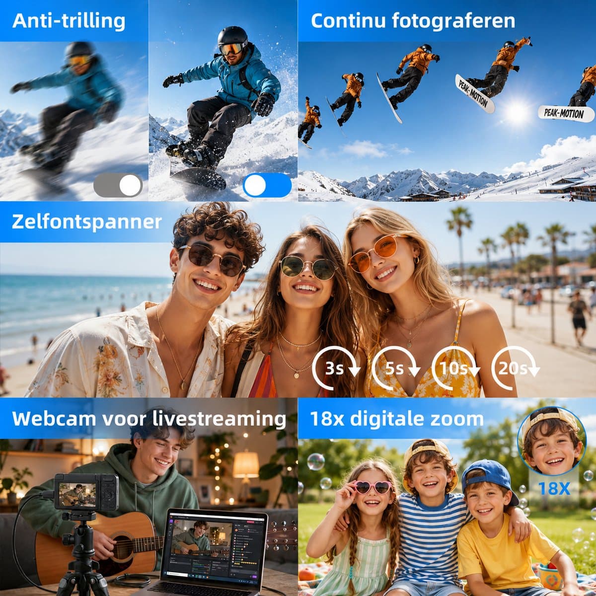4K 64MP Digitale Camera - Beauty Licht - Fotocamera - Compact Camera - Vlog Camera - Fototoestel - 180° Flip Scherm - Autofocus - 18X Zoom - Vlog Camera met 32GB Kaart thumbnail 2