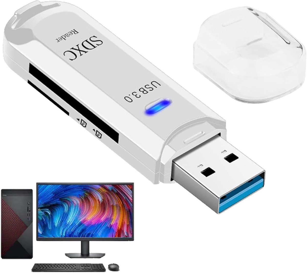 Snelle Kaartlezer - Geheugenkaartlezer USB - Bestanden Overzetten - 5 Gbps Transmissie - 60 x 17 x 10 mm - Wit thumbnail 6