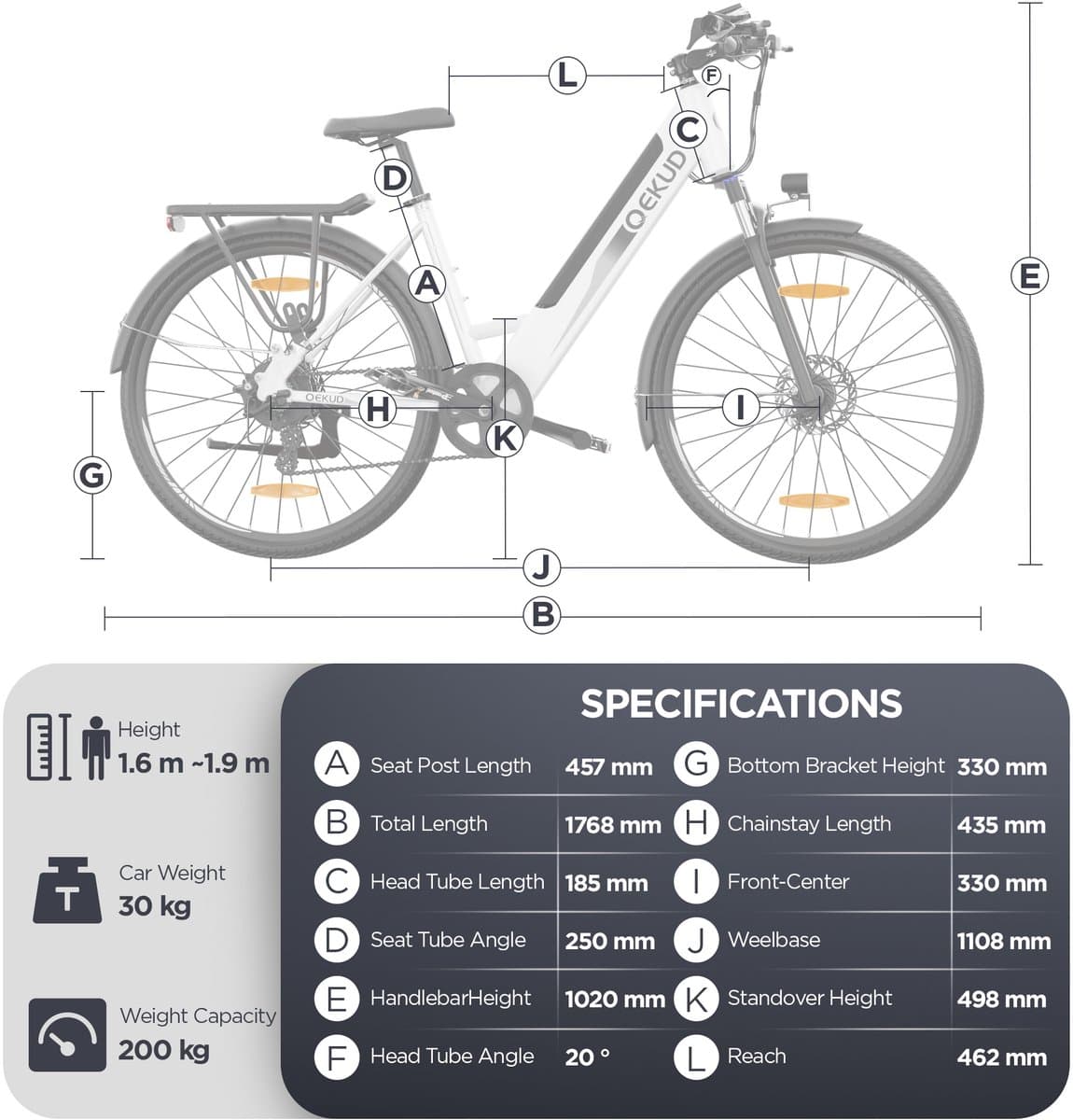 Qekud Elektrische Fiets - E-bike - 26 / 27.5 inch - 250W Motor -36V 13Ah Accu - 100km - 7 Versnellingen - met app - Wit thumbnail 7