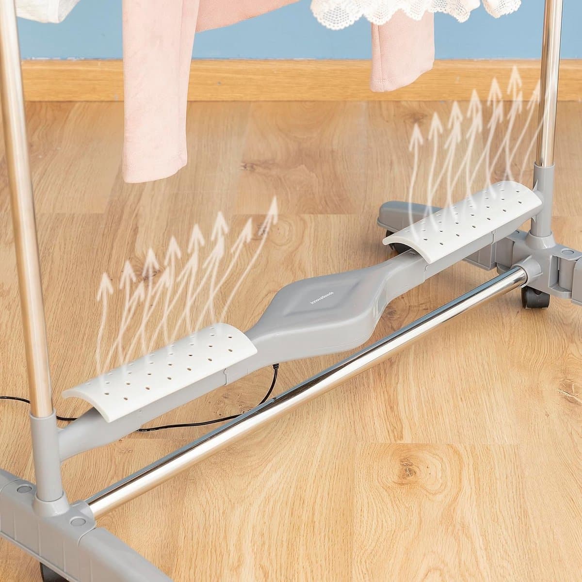 InnovaGoods - Electric Drying Rack 24W with Natural Airflow, 12 Rods, Foldable and Adjustable, Space Saving, Energy Efficient, Movable with Wheels, Grey thumbnail 3