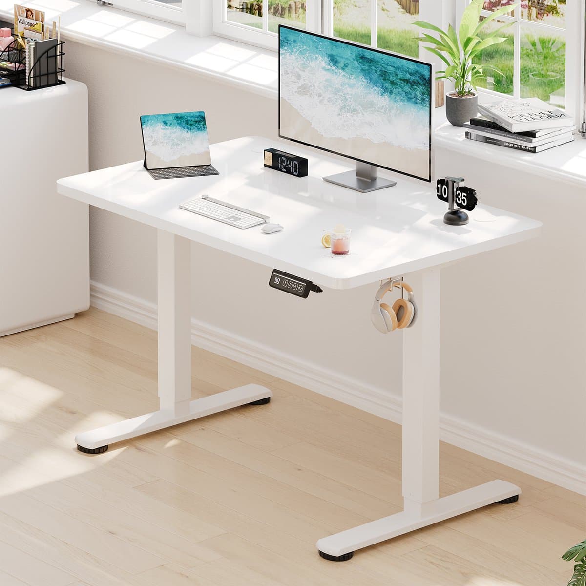 Devoko Elektrisch Zit-sta Bureau 180x80 cm – Stille Motor met Geheugenfunctie – 4 Knoppen Handbediening – Ruim Bureau – Wit thumbnail 3