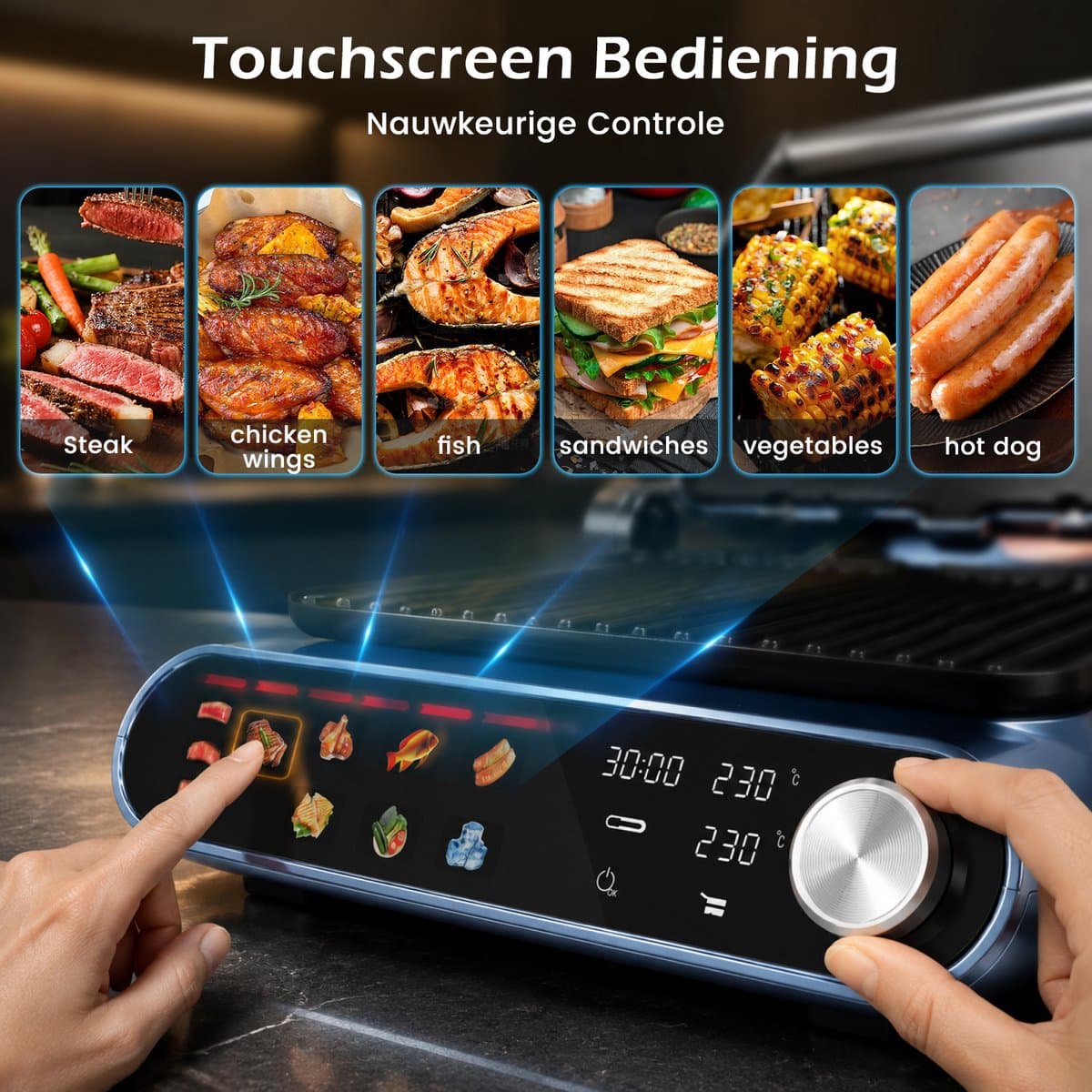 Taylor Swoden Contactgrill - Tosti apparaat - Dubbele Temperatuurregeling - Tosti ijzer - 2000W - Panini Grill met Touchscreen en Draaiknop - 180° Uitklapbaar - Temperatuursonde - Instelbare Hoogte thumbnail 3