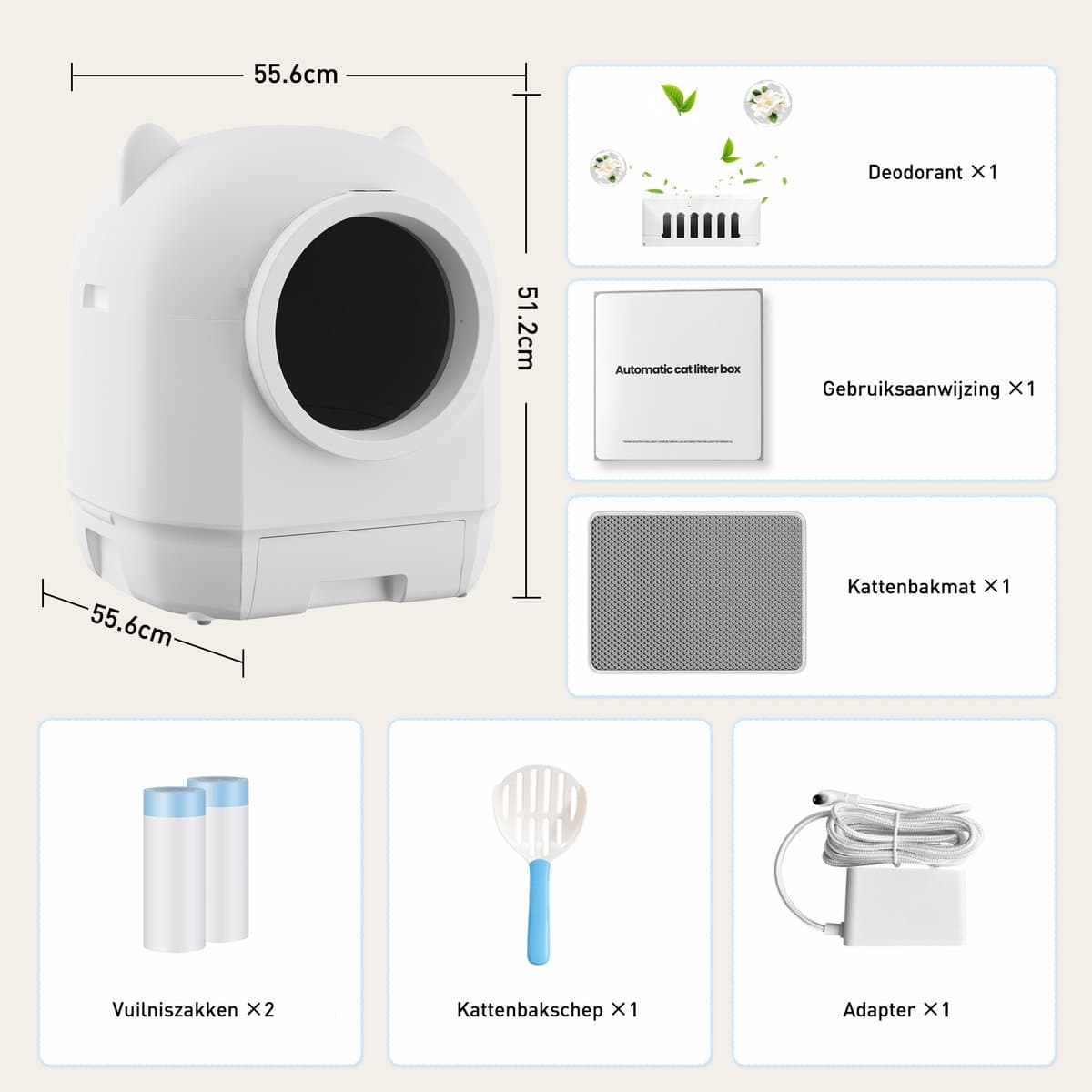 Devoko Automatische Kattenbak XXXL- Zelfreinigende Kattenbak 90L-Ondersteunt bediening via app - Langdurige geurcontrole -Uitgerust met een veiligheidssensor - Wit thumbnail 3