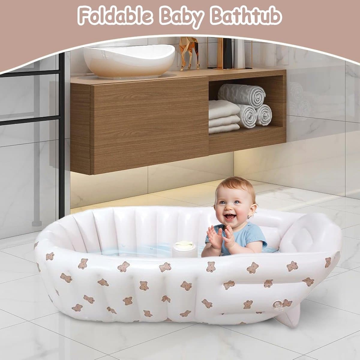 Opblaasbare Babybadkuip - Draagbaar Babybad - Baby's Baden - Veilig en Comfortabel - 90x55cm - Beer thumbnail 2